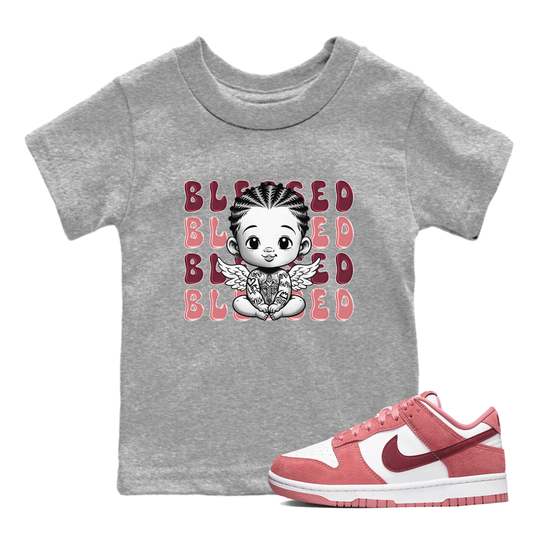 Dunk Low Valentines Day shirt to match jordans Blessed sneaker tees Special Valentine's Day Couple Shirt Dunk Valentine's Day 2024 Drip Gear Zone Sneaker Matching Shirt Baby Toddler Heather Grey 1 T-Shirt