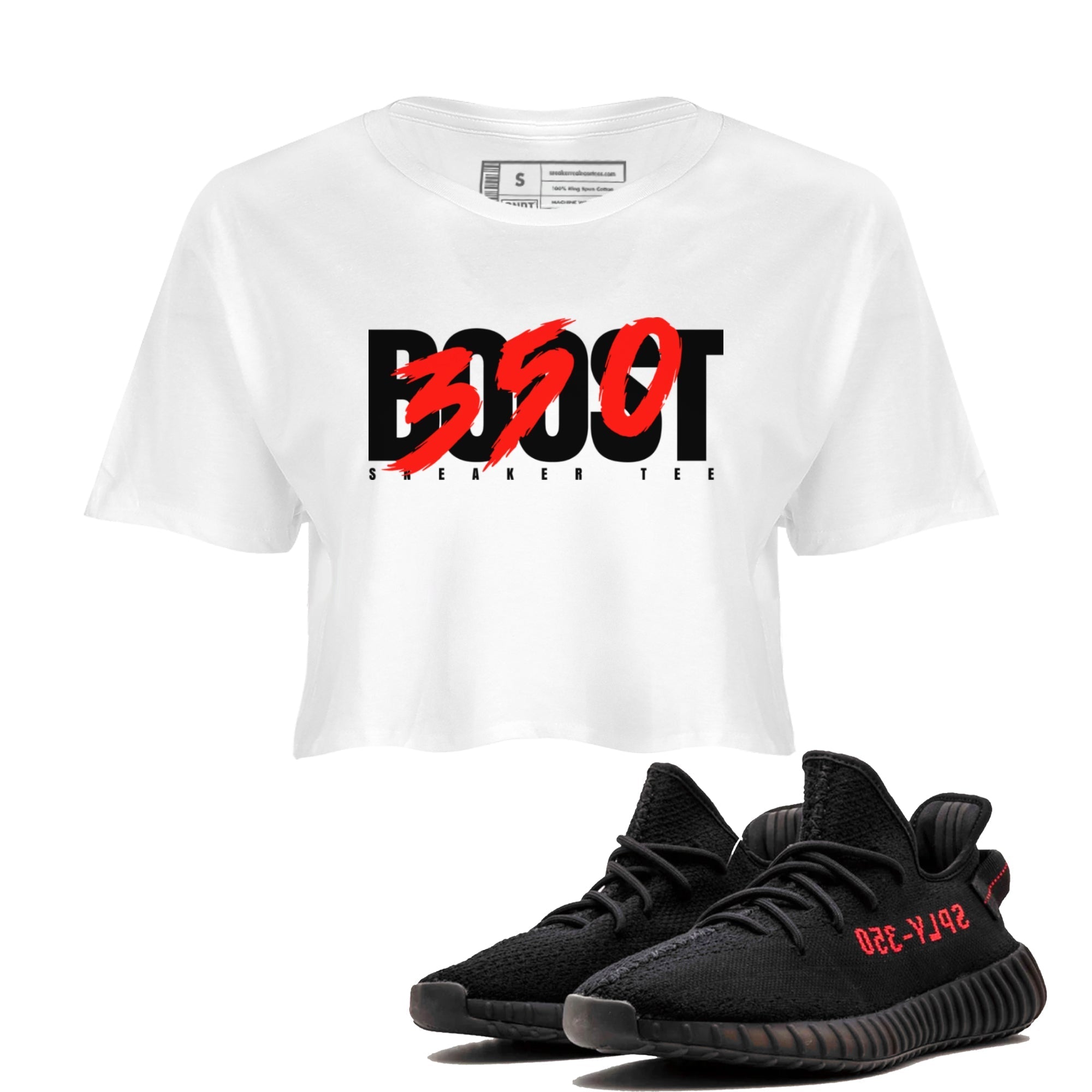 Yeezy 350 Bred shirt to match jordans Boost 350 Streetwear Sneaker Shirt Adidas Yeezy Boost V2 350 Bred Drip Gear Zone Sneaker Matching Clothing White 1 Crop T-Shirt
