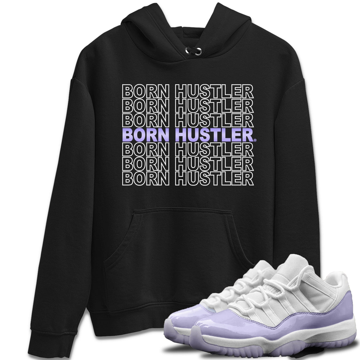 Jordan 11 Pure Violet Sneaker Matching T-Shirt Born Hustler Sneaker Tees Jordan 11 Pure Violet Sneaker Release Tees Crew Neck Tees