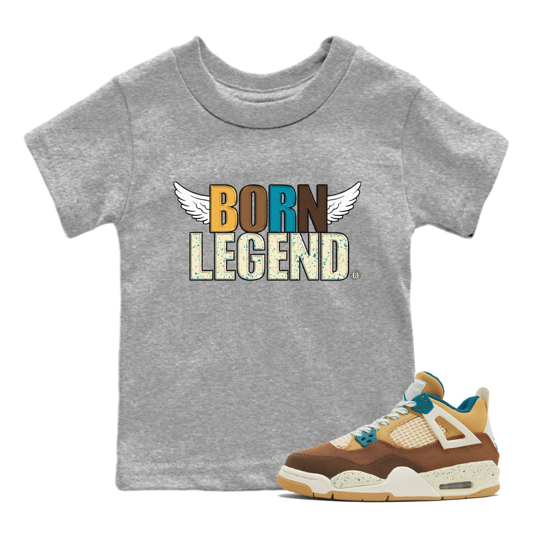 Air Jordan 4 GS Cacao Wow Match To Jordans Born Legend Streetwear Sneaker Shirt Air Jordan 4 Cacao Wow Drip Gear Zone Sneaker Matching Clothing Kids Shirts Heather Grey 1