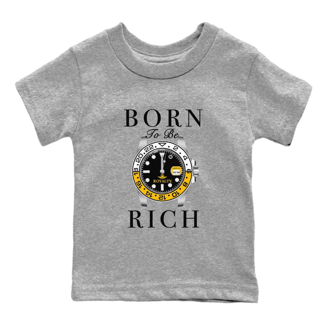AJ1 Yellow Ochre shirt to match jordans Born To Be Rich sneaker tees streetwear brand Air Jordan 1 Yellow Ochre Drip Gear Zone Brand baby toddler Heather Grey 2 cotton Shirt
