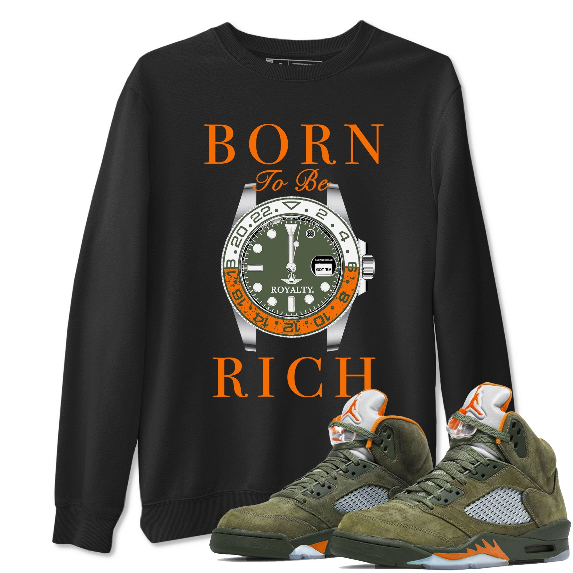 5s Olive shirt to match jordans Born To Be Rich sneaker tees Air Jordan 5 Retro Olive Drip Gear Zone unisex cotton Black 1 crew neck shirt