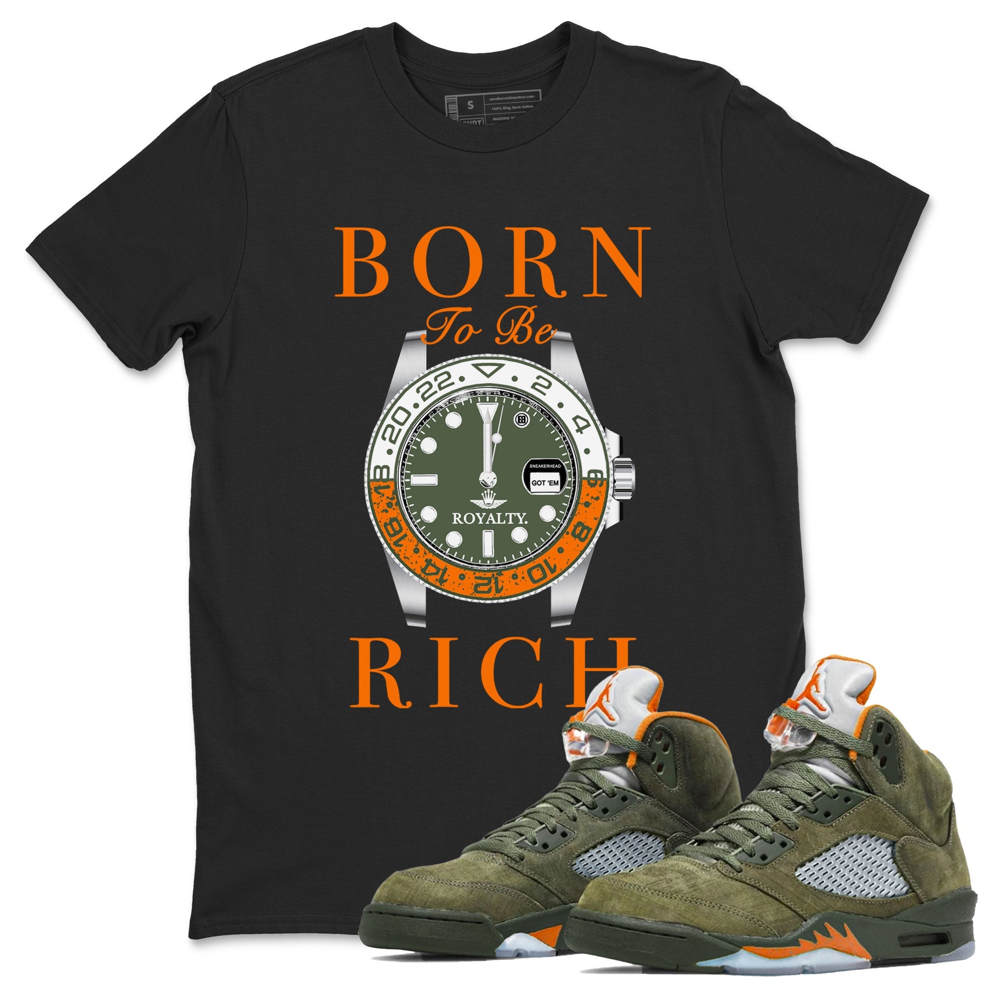 5s Olive shirt to match jordans Born To Be Rich sneaker tees Air Jordan 5 Retro Olive Drip Gear Zone unisex cotton Black 1 crew neck shirt
