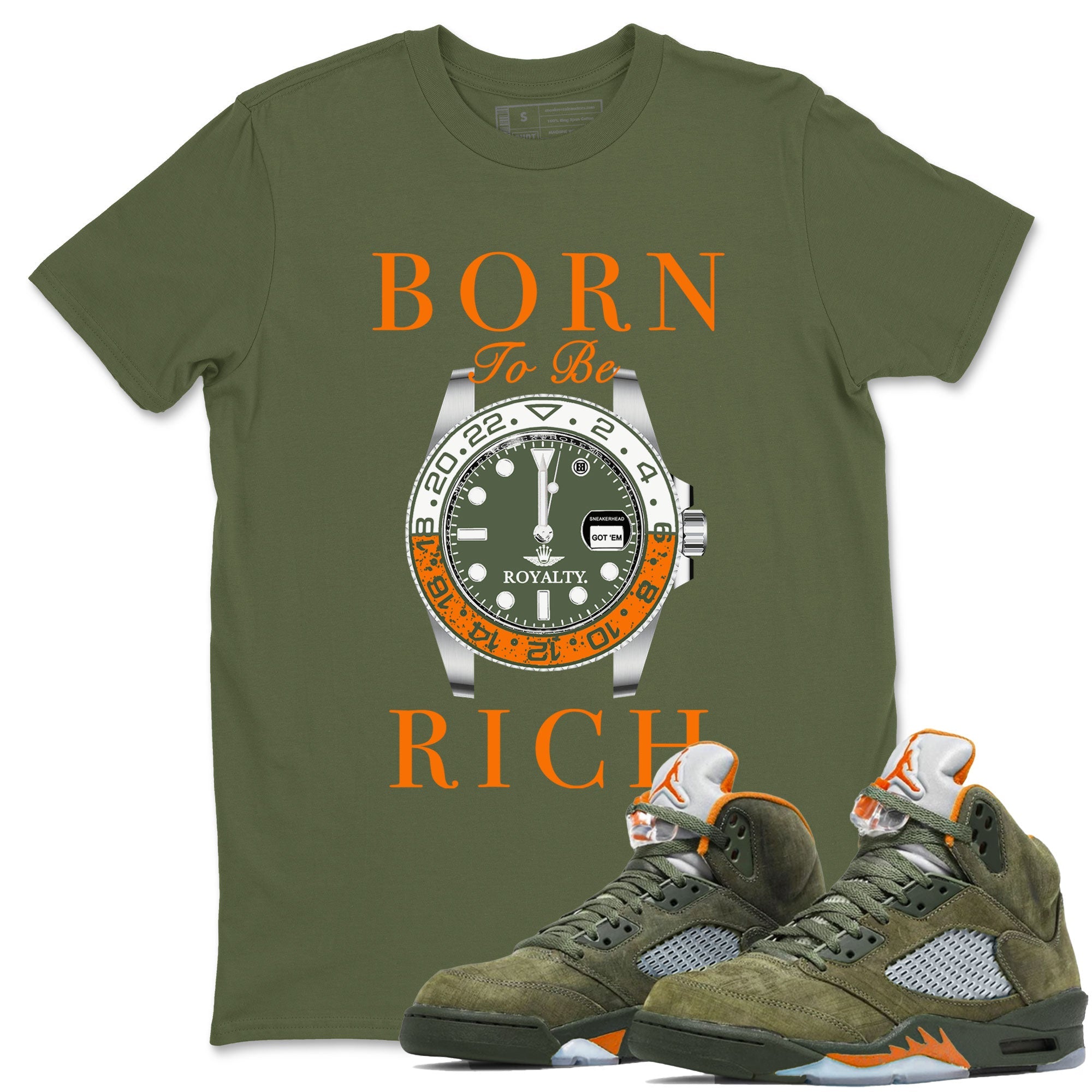 5s Olive shirt to match jordans Born To Be Rich sneaker tees Air Jordan 5 Retro Olive Drip Gear Zone unisex cotton Military Green 1 crew neck shirt