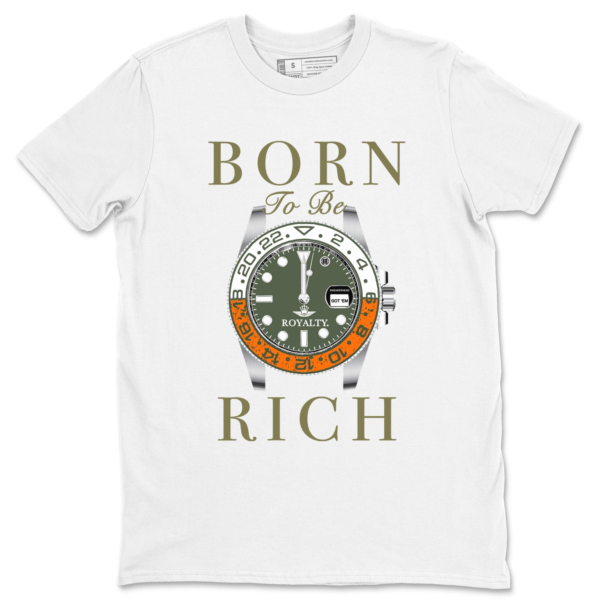 5s Olive shirt to match jordans Born To Be Rich sneaker tees Air Jordan 5 Retro Olive Drip Gear Zone unisex cotton White 2 crew neck shirt