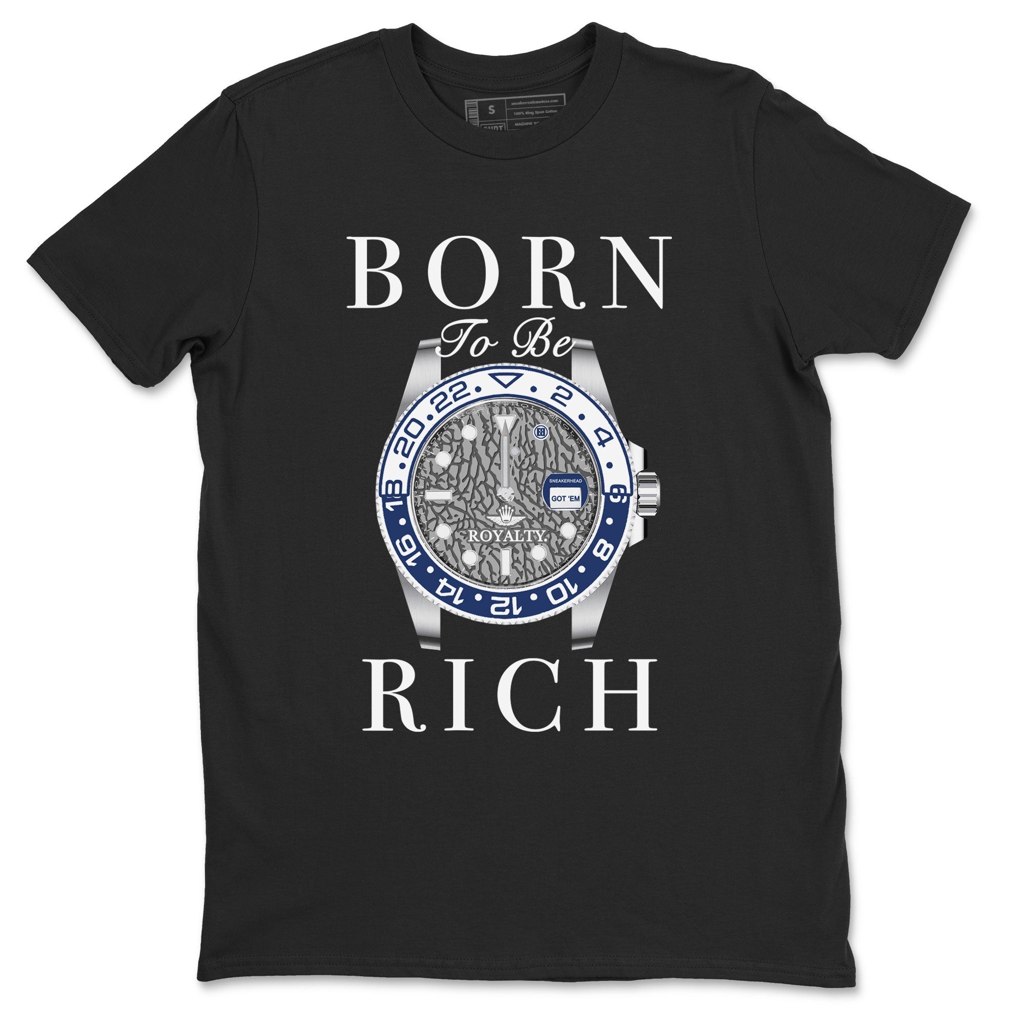 AJ3 Midnight Navy shirt to match jordans Born To Rich sneaker match t-shirt 3s Midnight Navy Drip Gear Zone unisex cotton Black 2 Crew Neck T-Shirt