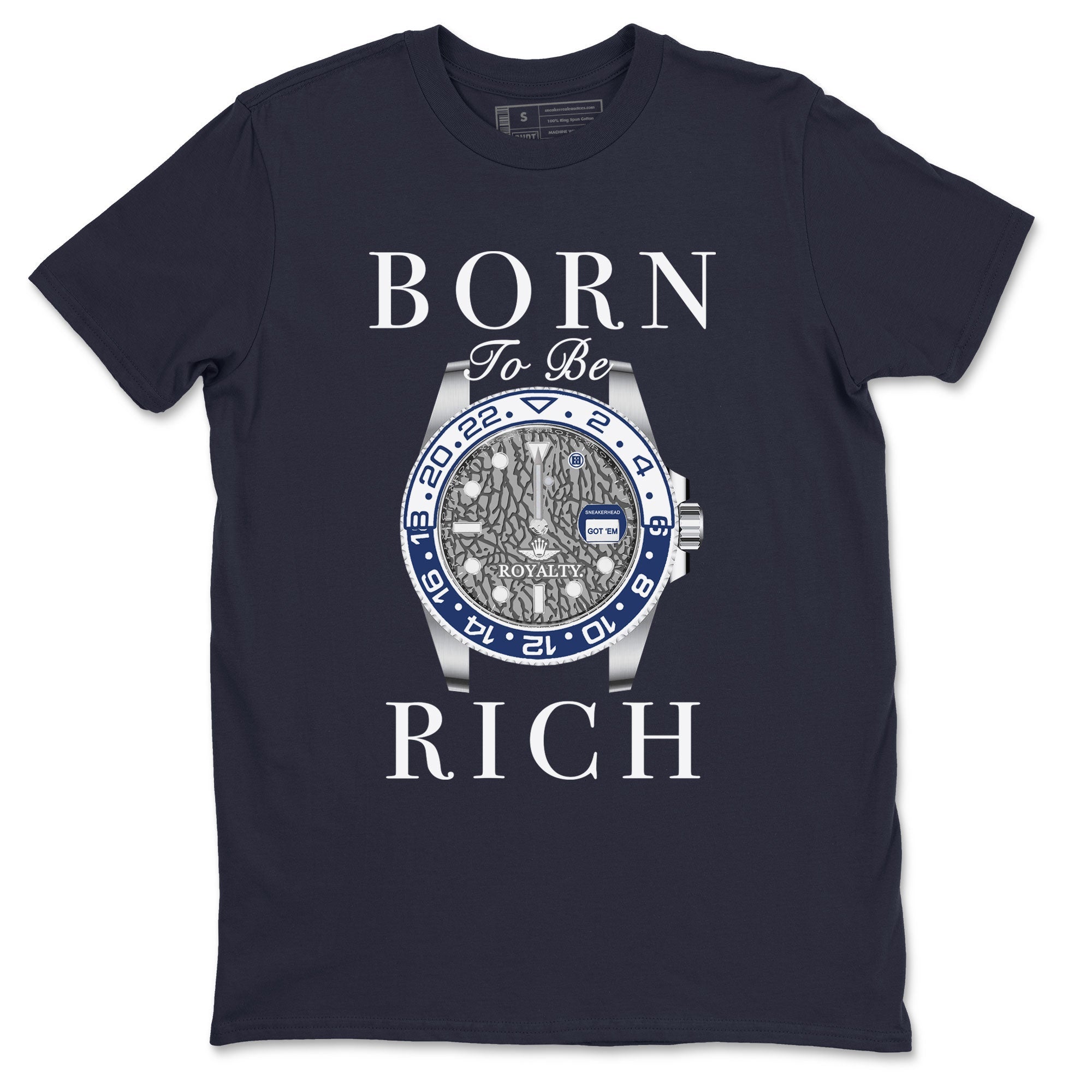 AJ3 Midnight Navy shirt to match jordans Born To Rich sneaker match t-shirt 3s Midnight Navy Drip Gear Zone unisex cotton Navy 2 Crew Neck T-Shirt