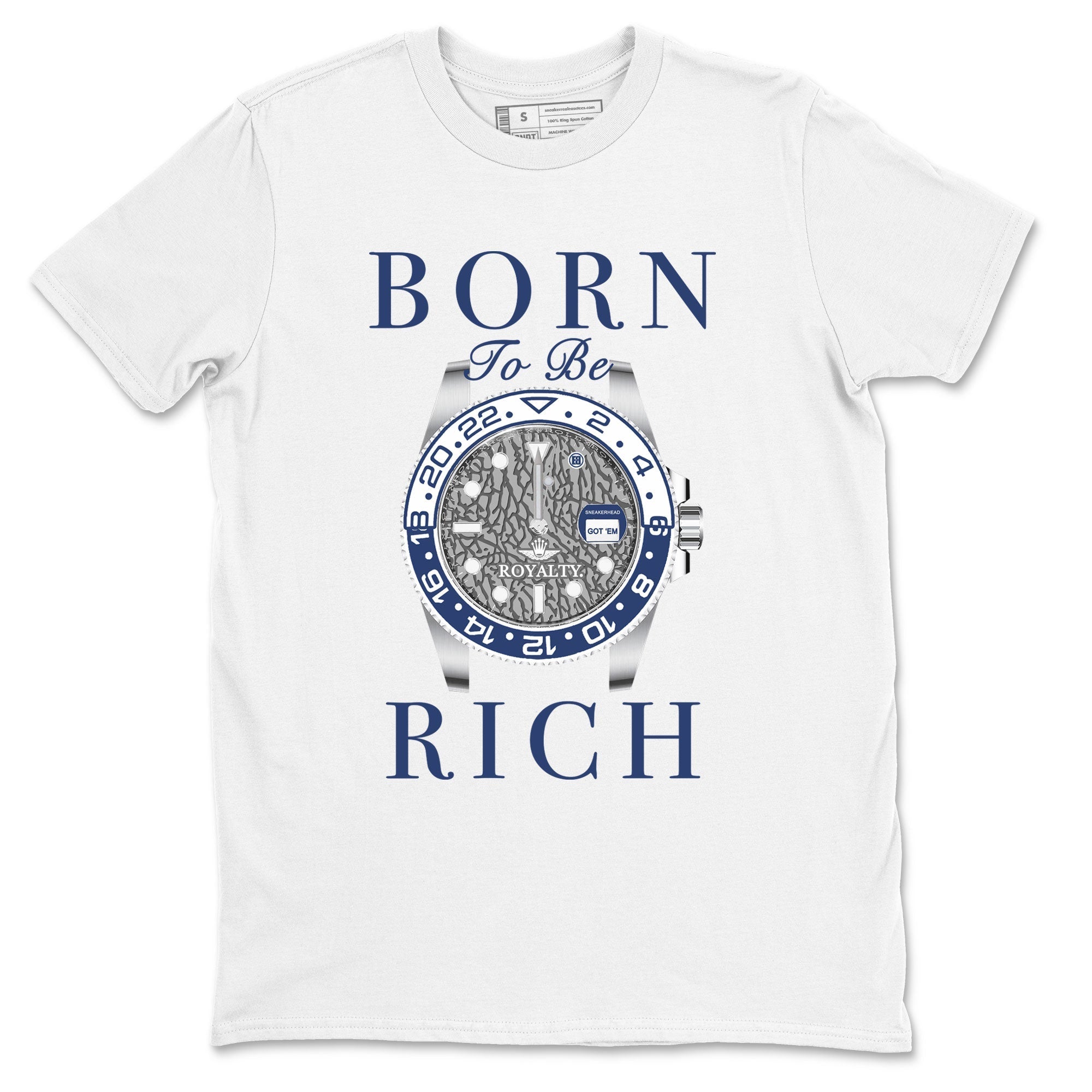 AJ3 Midnight Navy shirt to match jordans Born To Rich sneaker match t-shirt 3s Midnight Navy Drip Gear Zone unisex cotton White 2 Crew Neck T-Shirt