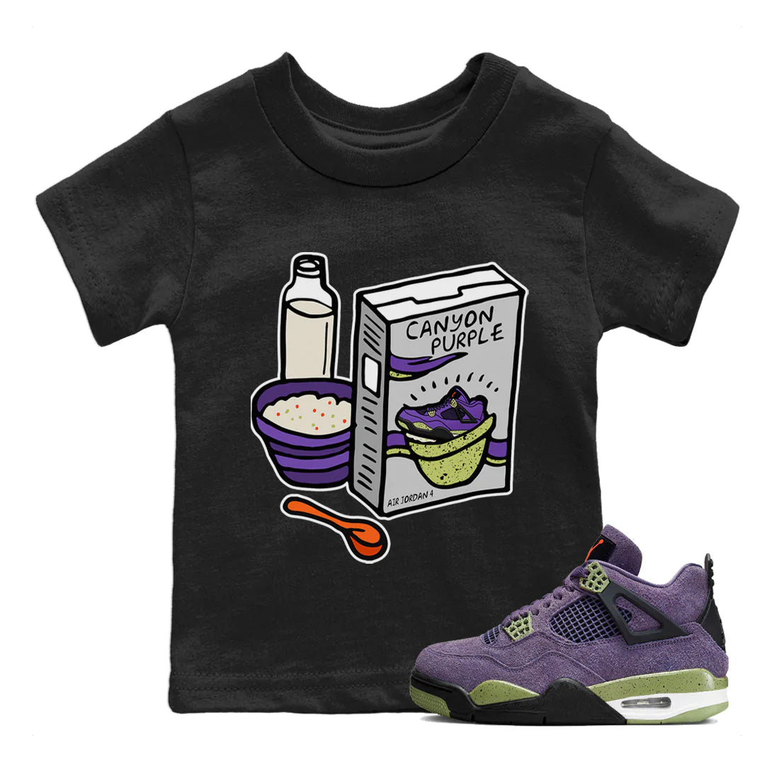 Jordan 4 Canyon Purple Sneaker Matching T-Shirt Breakfast Cereal Sneaker Tees Jordan 4 Canyon Purple Sneaker Release Tees Kids Shirts