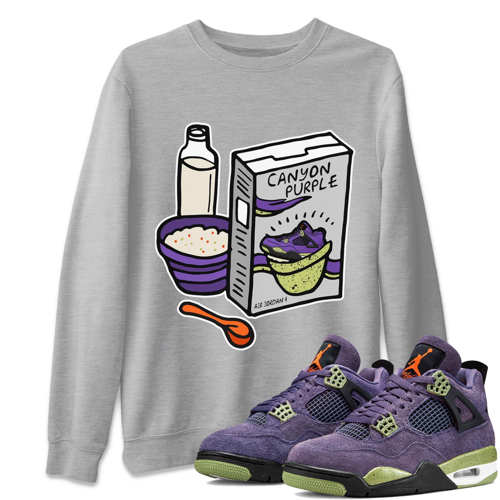 Jordan 4 Canyon Purple Sneaker Matching T-Shirt Breakfast Cereal Sneaker Tees Jordan 4 Canyon Purple Sneaker Release Tees Crew Neck Tees