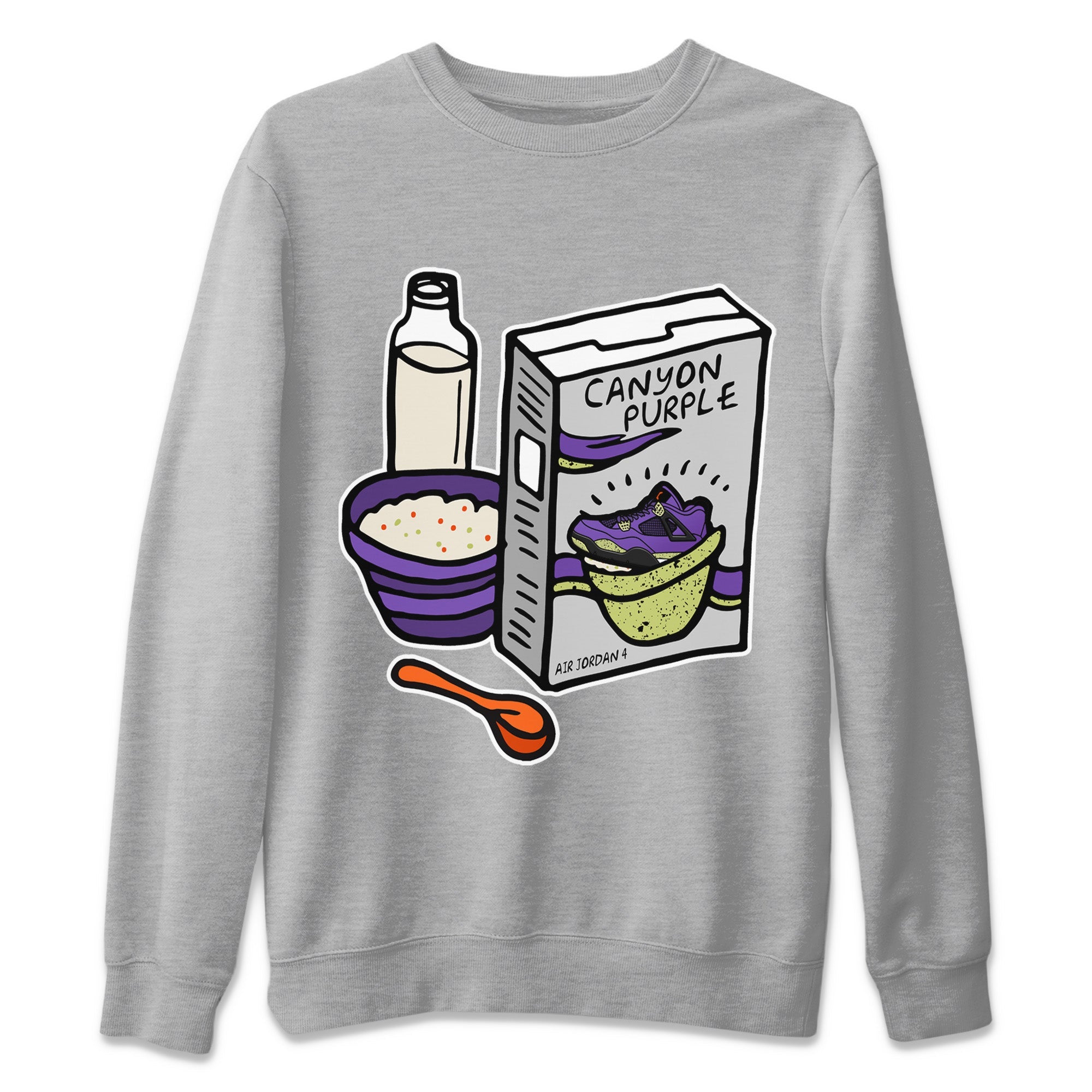 Jordan 4 Canyon Purple Sneaker Matching T-Shirt Breakfast Cereal Sneaker Tees Jordan 4 Canyon Purple Sneaker Release Tees Crew Neck Tees