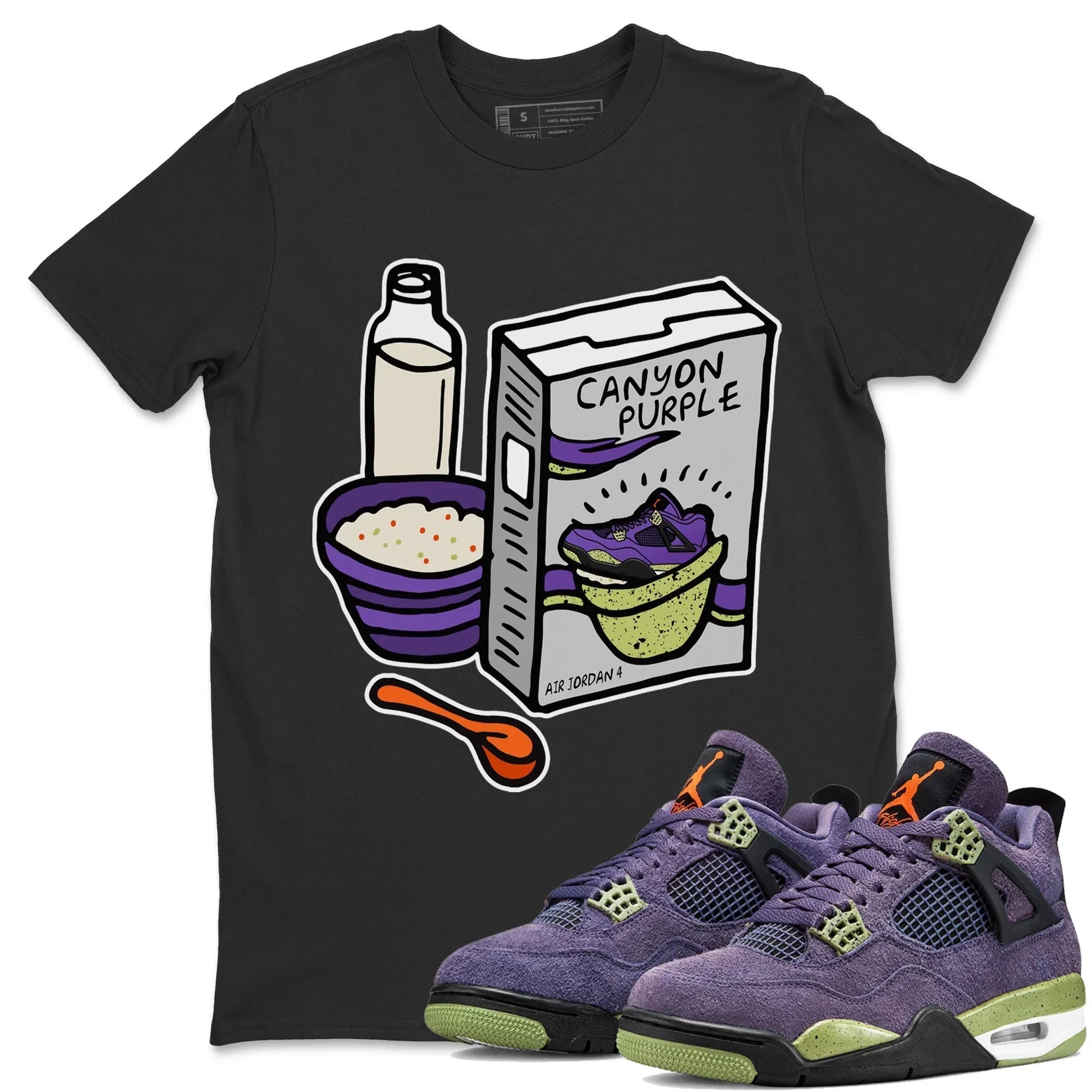 Jordan 4 Canyon Purple Sneaker Matching T-Shirt Breakfast Cereal Sneaker Tees Jordan 4 Canyon Purple Sneaker Release Tees Crew Neck Tees