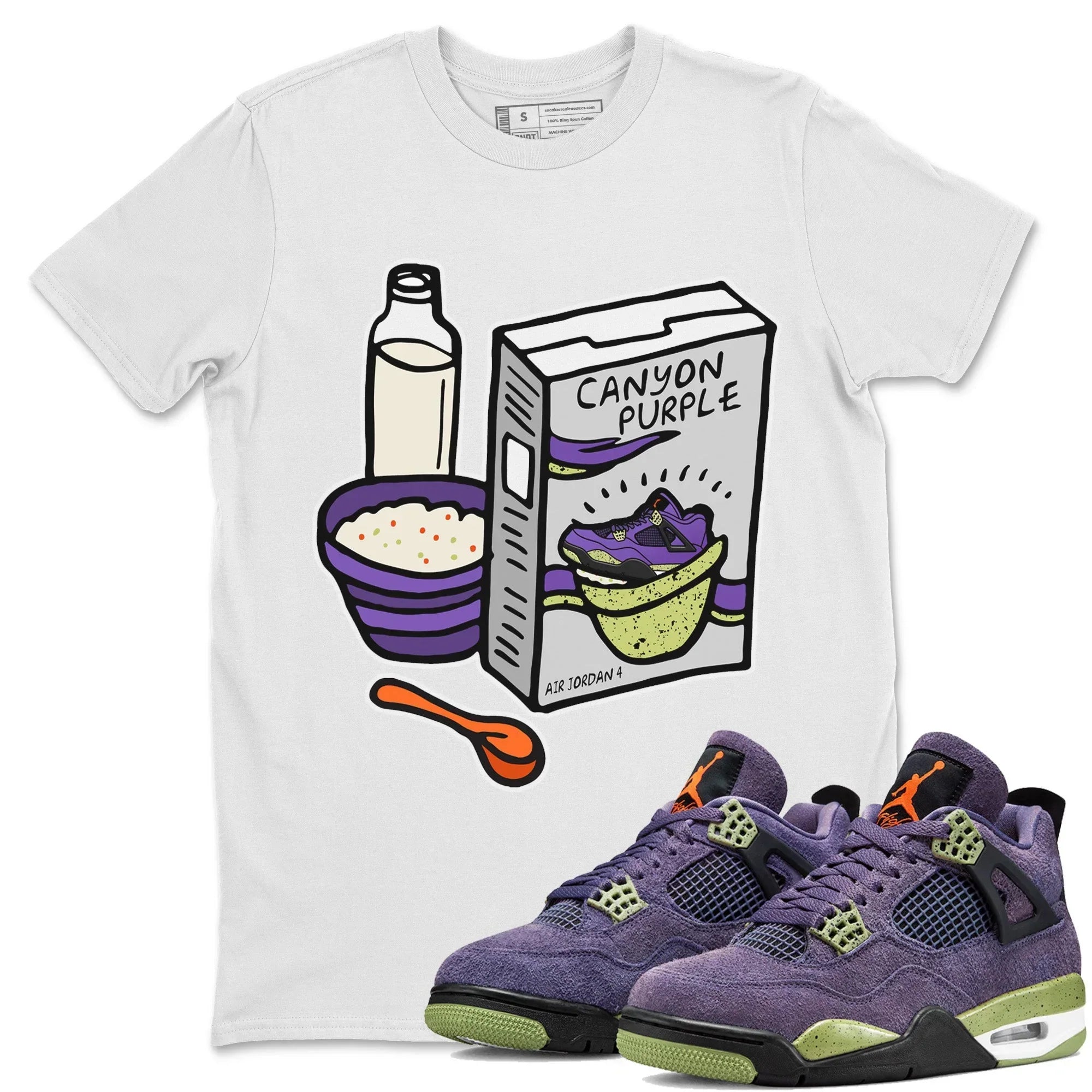 Jordan 4 Canyon Purple Sneaker Matching T-Shirt Breakfast Cereal Sneaker Tees Jordan 4 Canyon Purple Sneaker Release Tees Crew Neck Tees