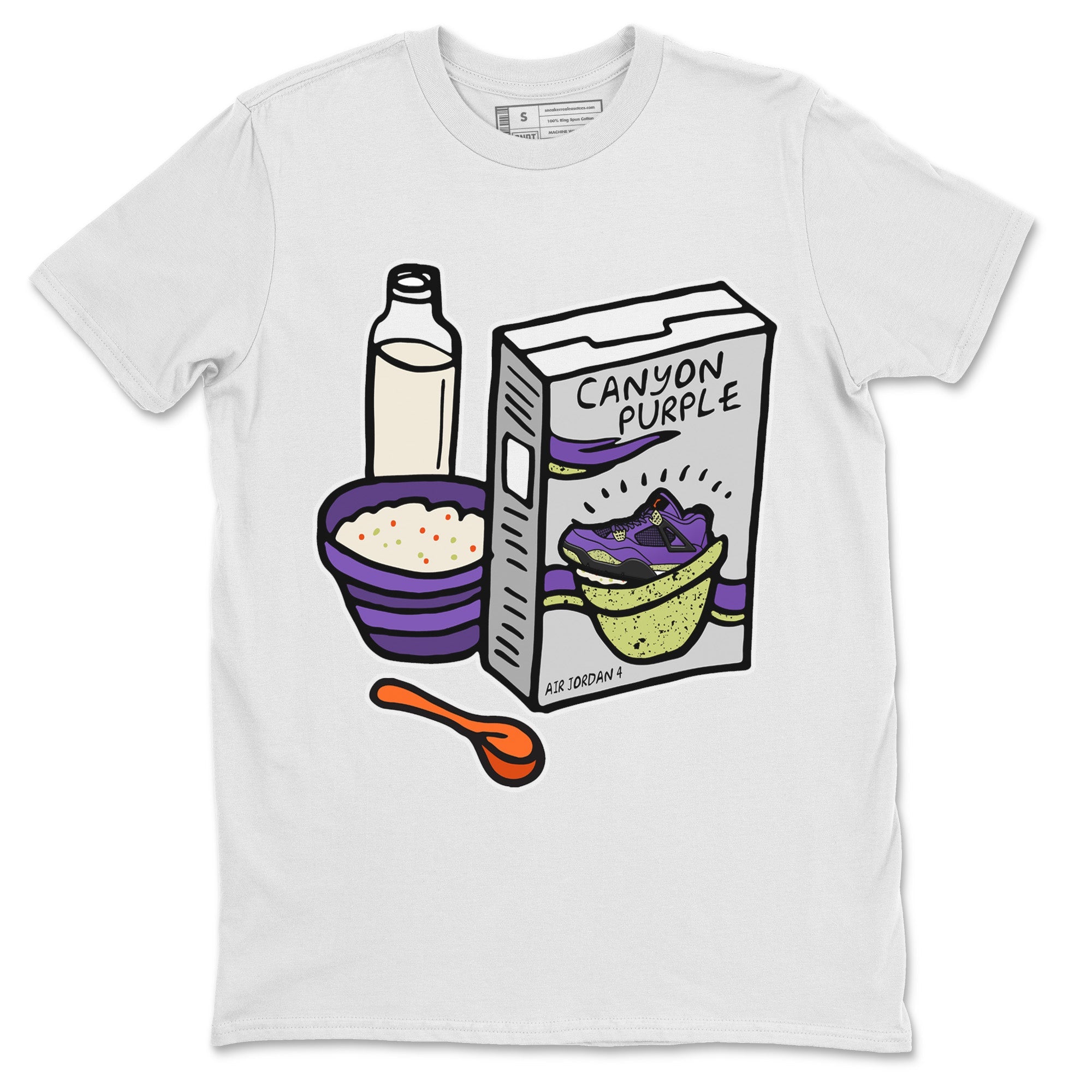 Jordan 4 Canyon Purple Sneaker Matching T-Shirt Breakfast Cereal Sneaker Tees Jordan 4 Canyon Purple Sneaker Release Tees Crew Neck Tees