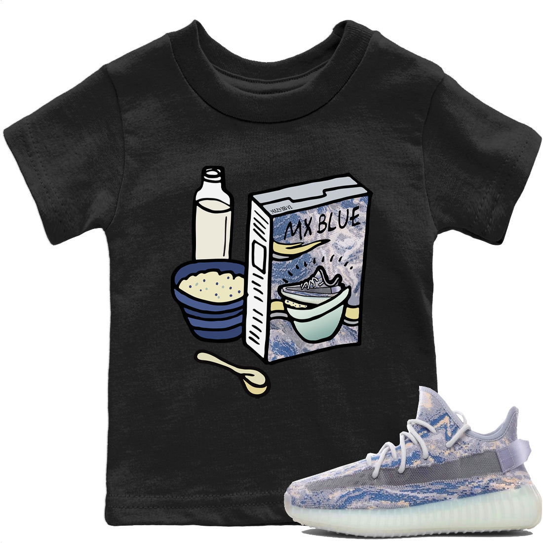 Yeezy 350 MX Blue Shirt To Match Jordans Breakfast Cereal Sneaker Tees Yeezy 350 MX Blue Drip Gear Zone Sneaker Matching Clothing Kids Shirts