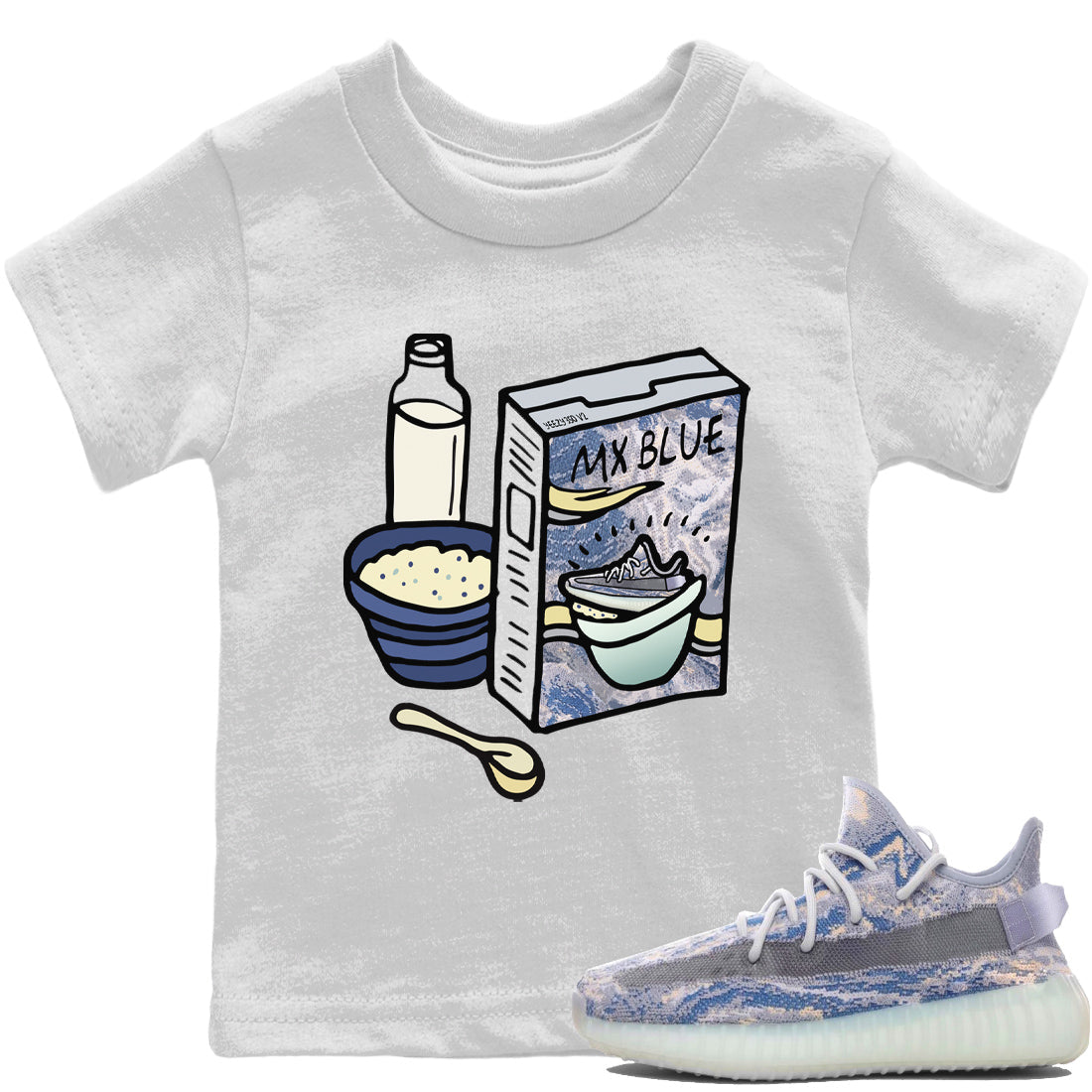 Yeezy 350 MX Blue Shirt To Match Jordans Breakfast Cereal Sneaker Tees Yeezy 350 MX Blue Drip Gear Zone Sneaker Matching Clothing Kids Shirts