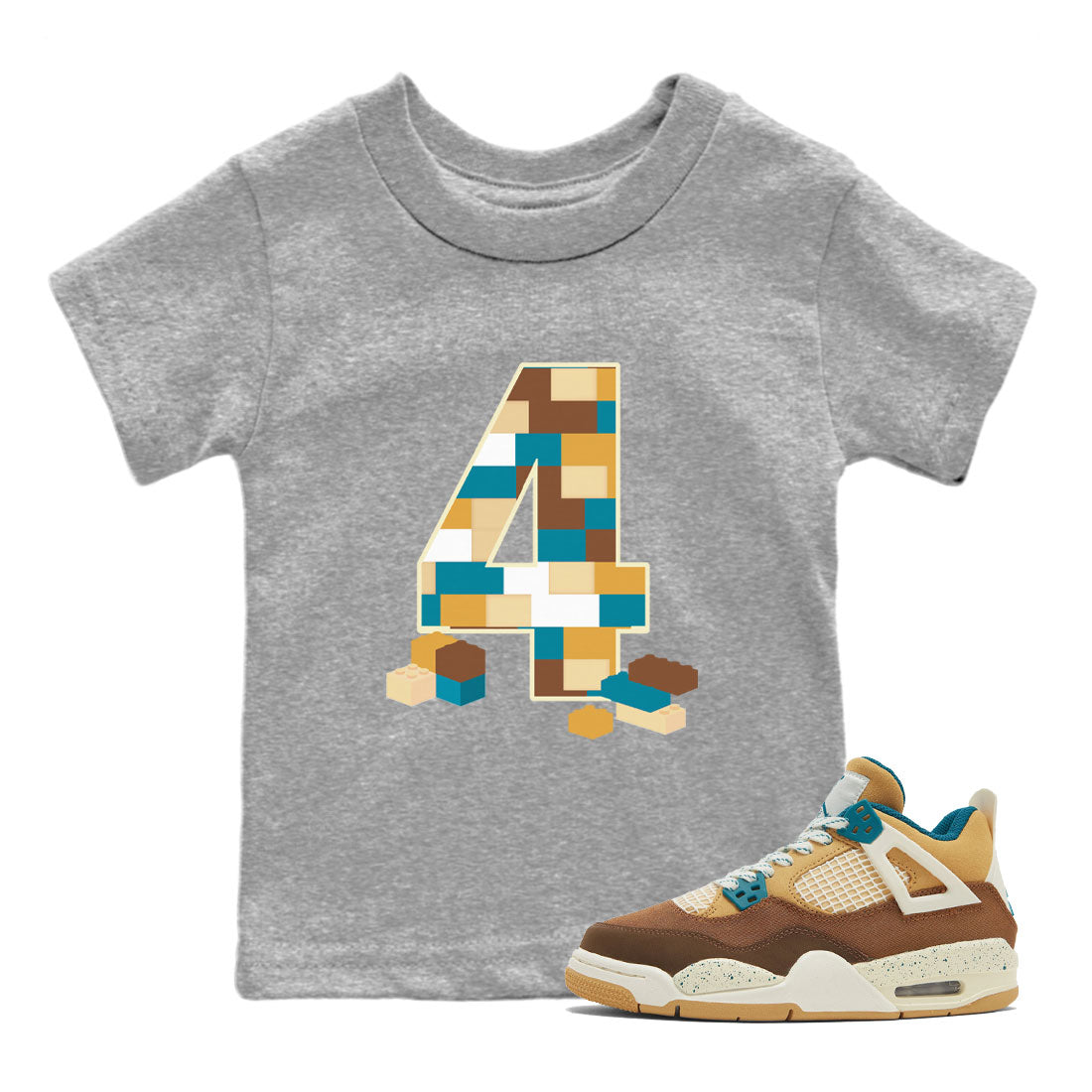 Air Jordan 4 GS Cacao Wow Match To Jordans Brick Number Four Streetwear Sneaker Shirt Air Jordan 4 Cacao Wow Drip Gear Zone Sneaker Matching Clothing Kids Shirts Heather Grey 1