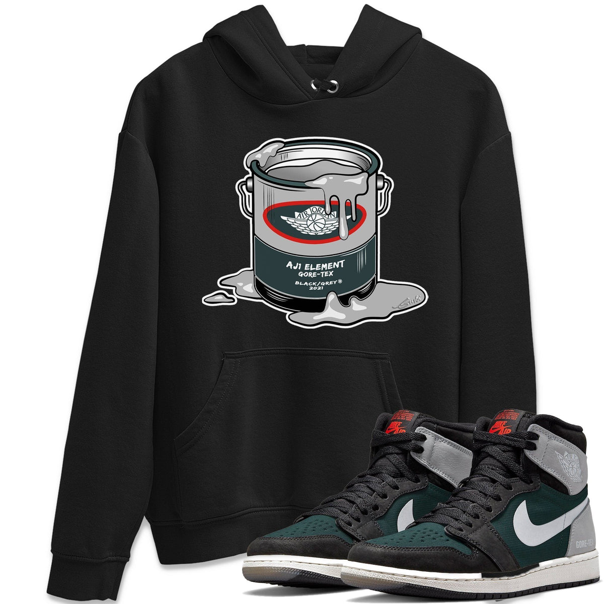 Jordan 1 Element Gore-Tex Black Grey Sneaker Matching T-Shirt Bucket Sneaker Tees Jordan 1 Element Gore-Tex Black Grey Sneaker Release Tees Crew Neck Tees