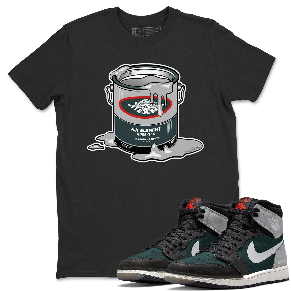 Jordan 1 Element Gore-Tex Black Grey Sneaker Matching T-Shirt Bucket Sneaker Tees Jordan 1 Element Gore-Tex Black Grey Sneaker Release Tees Crew Neck Tees