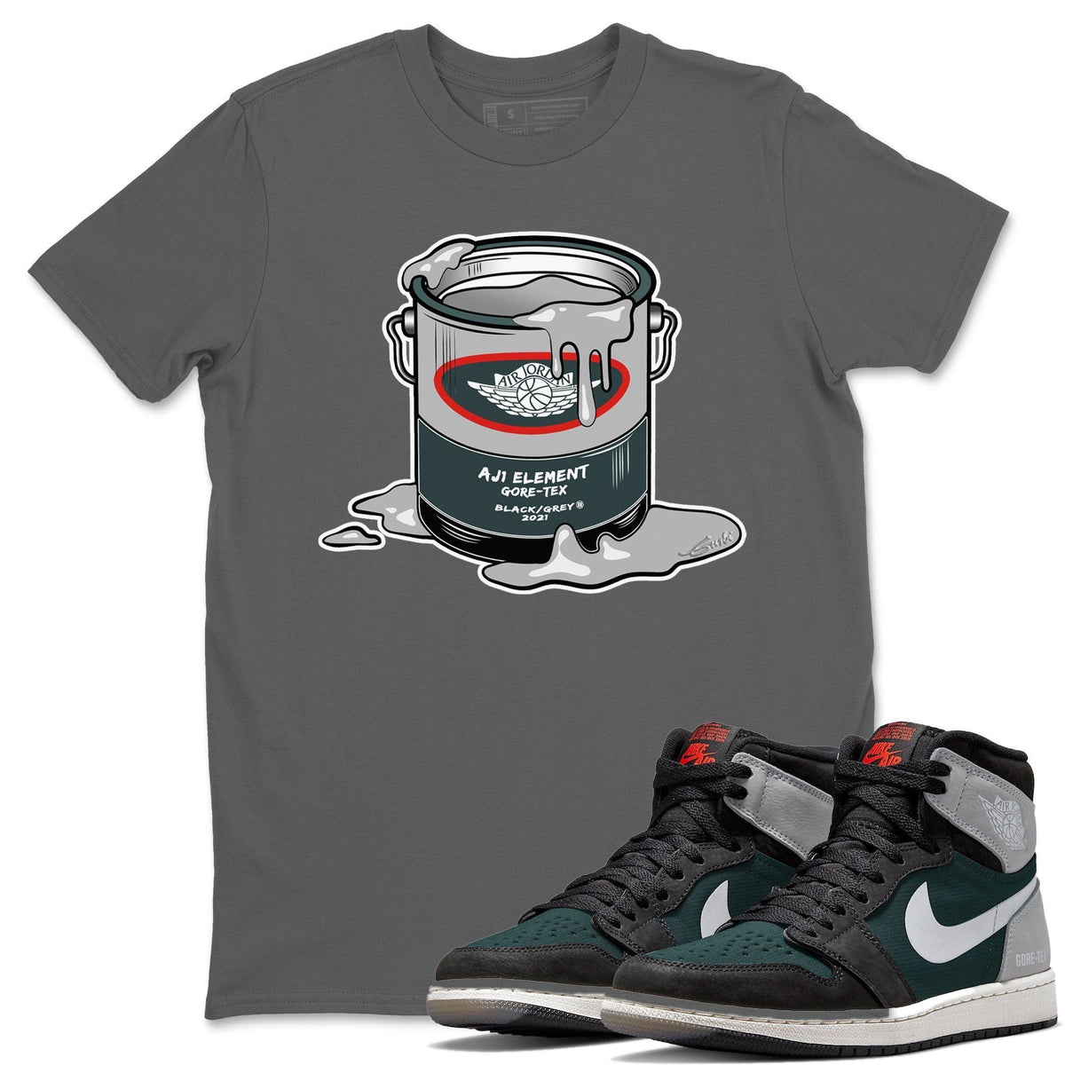 Jordan 1 Element Gore-Tex Black Grey Sneaker Matching T-Shirt Bucket Sneaker Tees Jordan 1 Element Gore-Tex Black Grey Sneaker Release Tees Crew Neck Tees