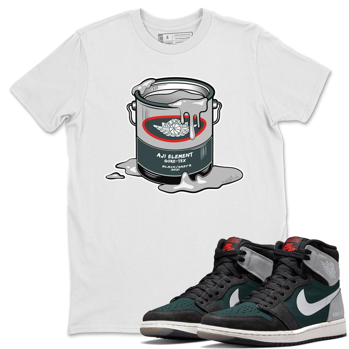 Jordan 1 Element Gore-Tex Black Grey Sneaker Matching T-Shirt Bucket Sneaker Tees Jordan 1 Element Gore-Tex Black Grey Sneaker Release Tees Crew Neck Tees