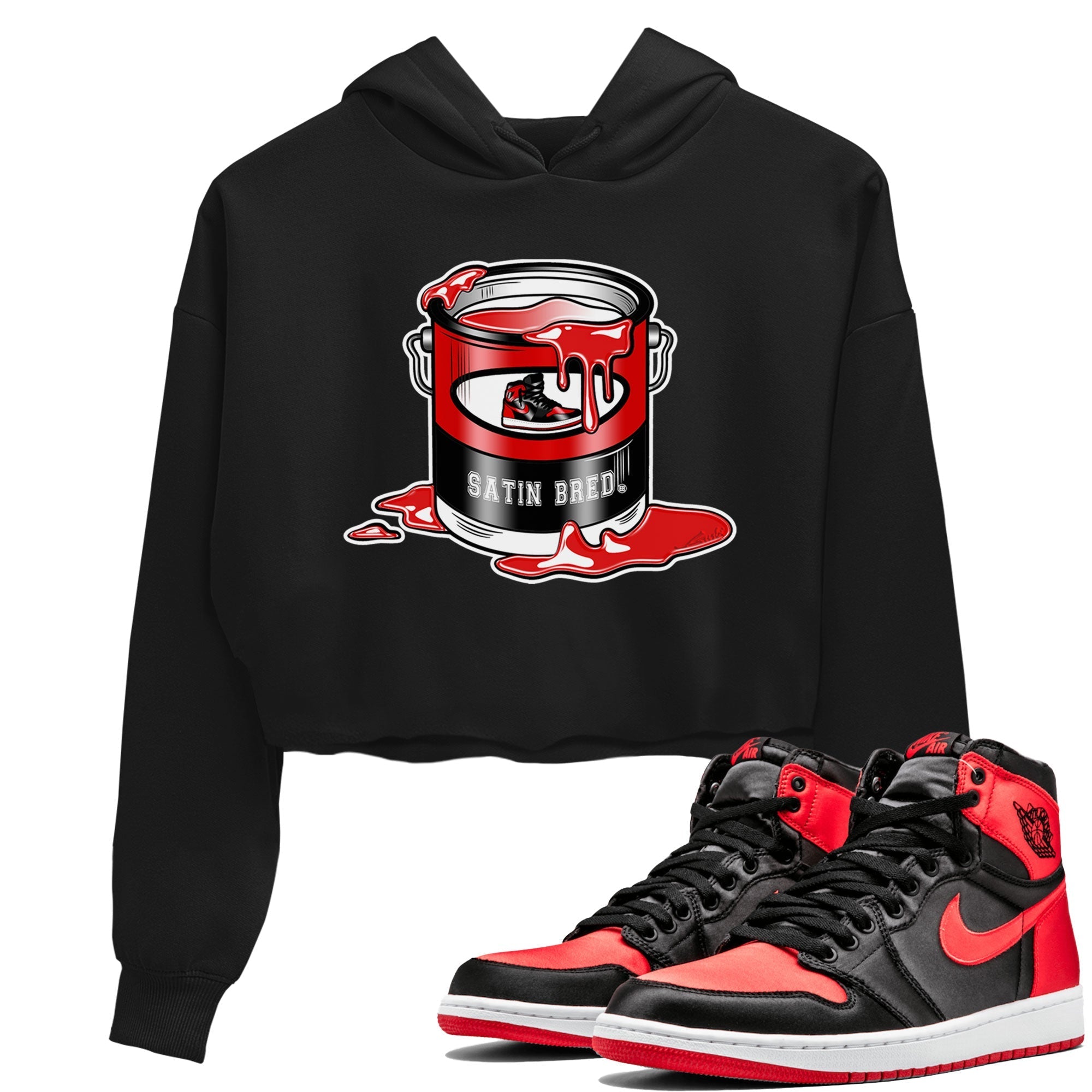 Air Jordan 1 Satin Bred shirt to match jordans Bucket Streetwear Sneaker Shirt Air Jordan 1 Retro High OG Satin Bred Drip Gear Zone Sneaker Matching Clothing Black 1 Crop T-Shirt