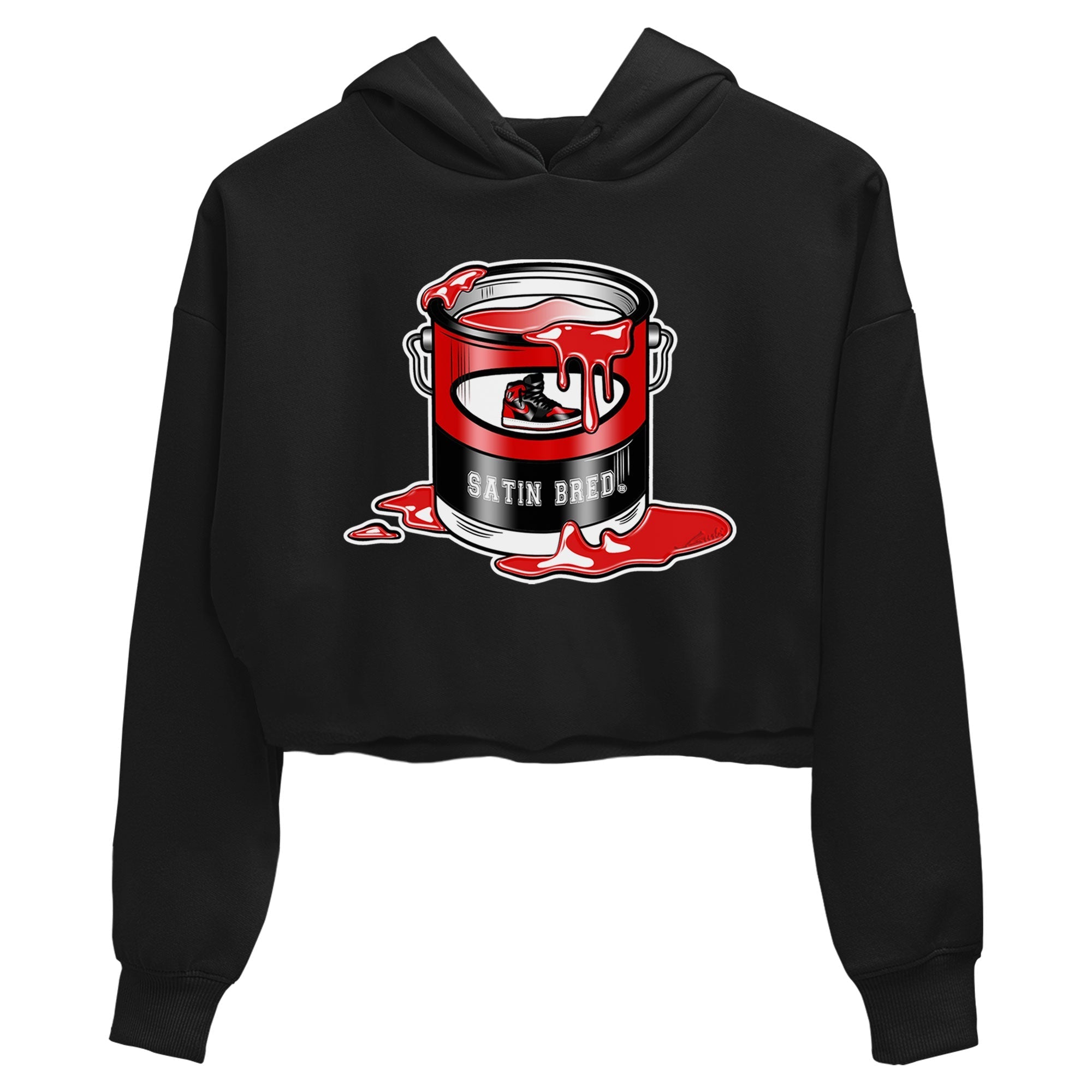 Air Jordan 1 Satin Bred shirt to match jordans Bucket Streetwear Sneaker Shirt Air Jordan 1 Retro High OG Satin Bred Drip Gear Zone Sneaker Matching Clothing Black 2 Crop T-Shirt