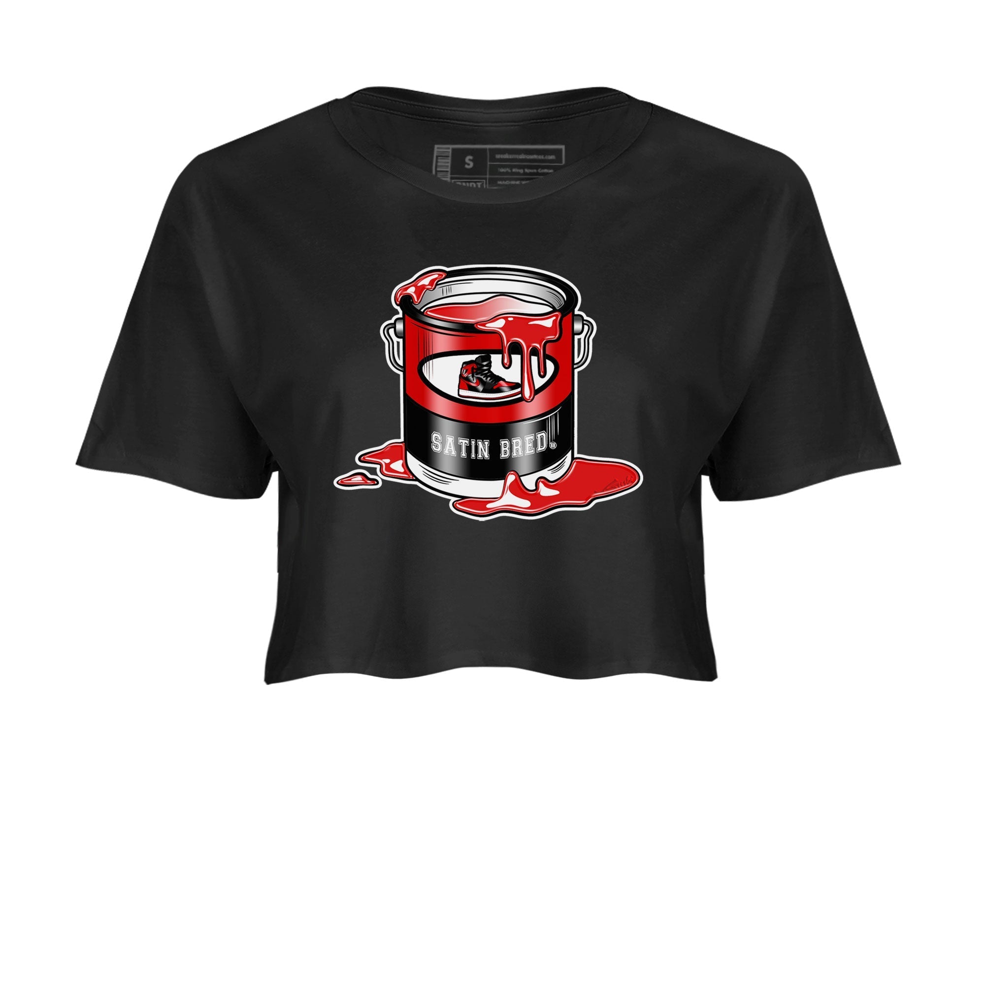 Air Jordan 1 Satin Bred shirt to match jordans Bucket Streetwear Sneaker Shirt Air Jordan 1 Retro High OG Satin Bred Drip Gear Zone Sneaker Matching Clothing Black 2 Crop T-Shirt