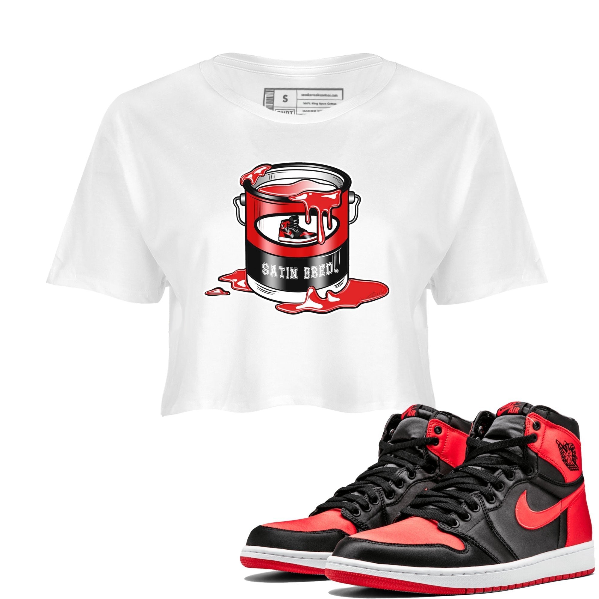 Air Jordan 1 Satin Bred shirt to match jordans Bucket Streetwear Sneaker Shirt Air Jordan 1 Retro High OG Satin Bred Drip Gear Zone Sneaker Matching Clothing White 1 Crop T-Shirt