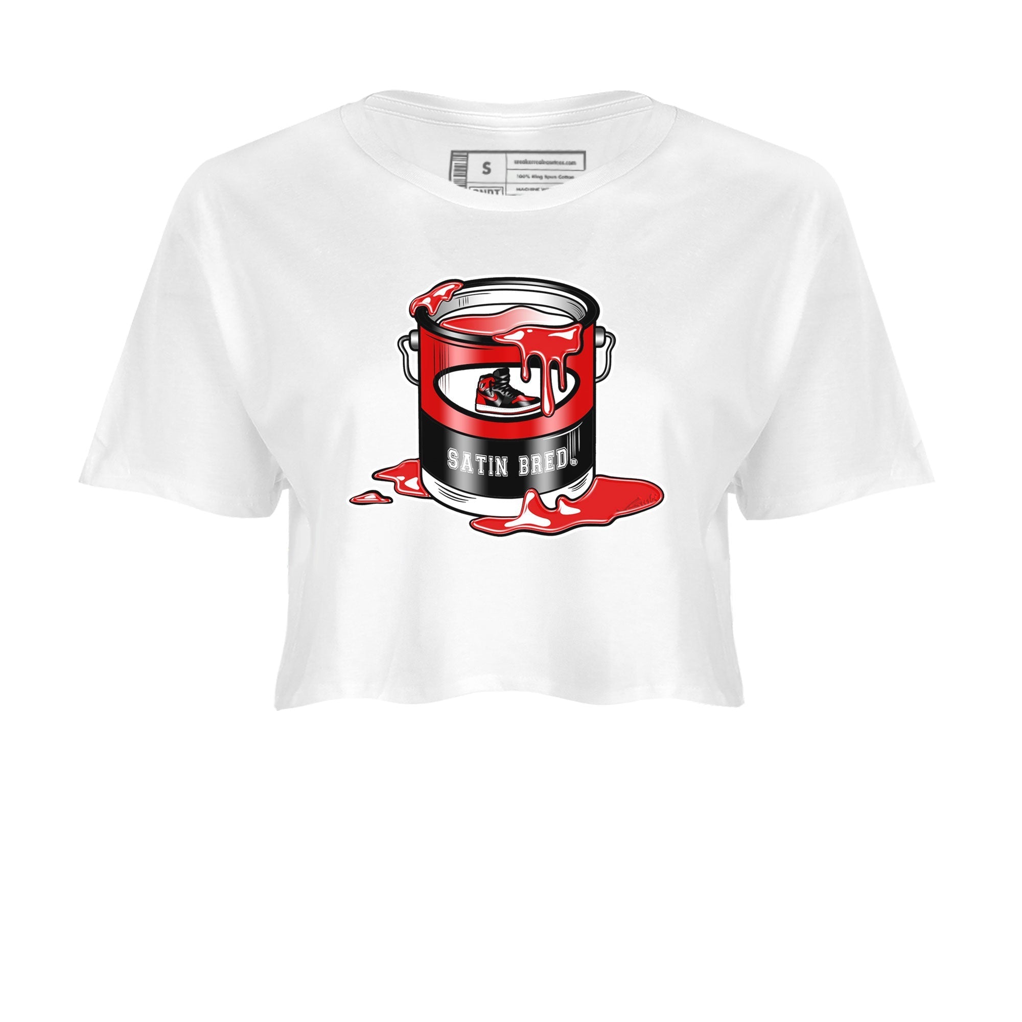 Air Jordan 1 Satin Bred shirt to match jordans Bucket Streetwear Sneaker Shirt Air Jordan 1 Retro High OG Satin Bred Drip Gear Zone Sneaker Matching Clothing White 2 Crop T-Shirt