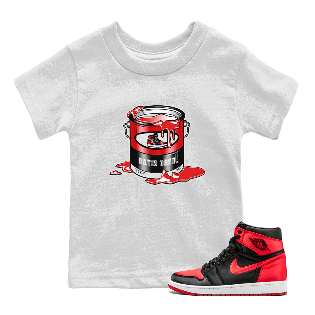 Air Jordan 1 Satin Bred shirt to match jordans Bucket Streetwear Sneaker Shirt Air Jordan 1 Retro High OG Satin Bred Drip Gear Zone Sneaker Matching Clothing Baby Toddler White 1 T-Shirt