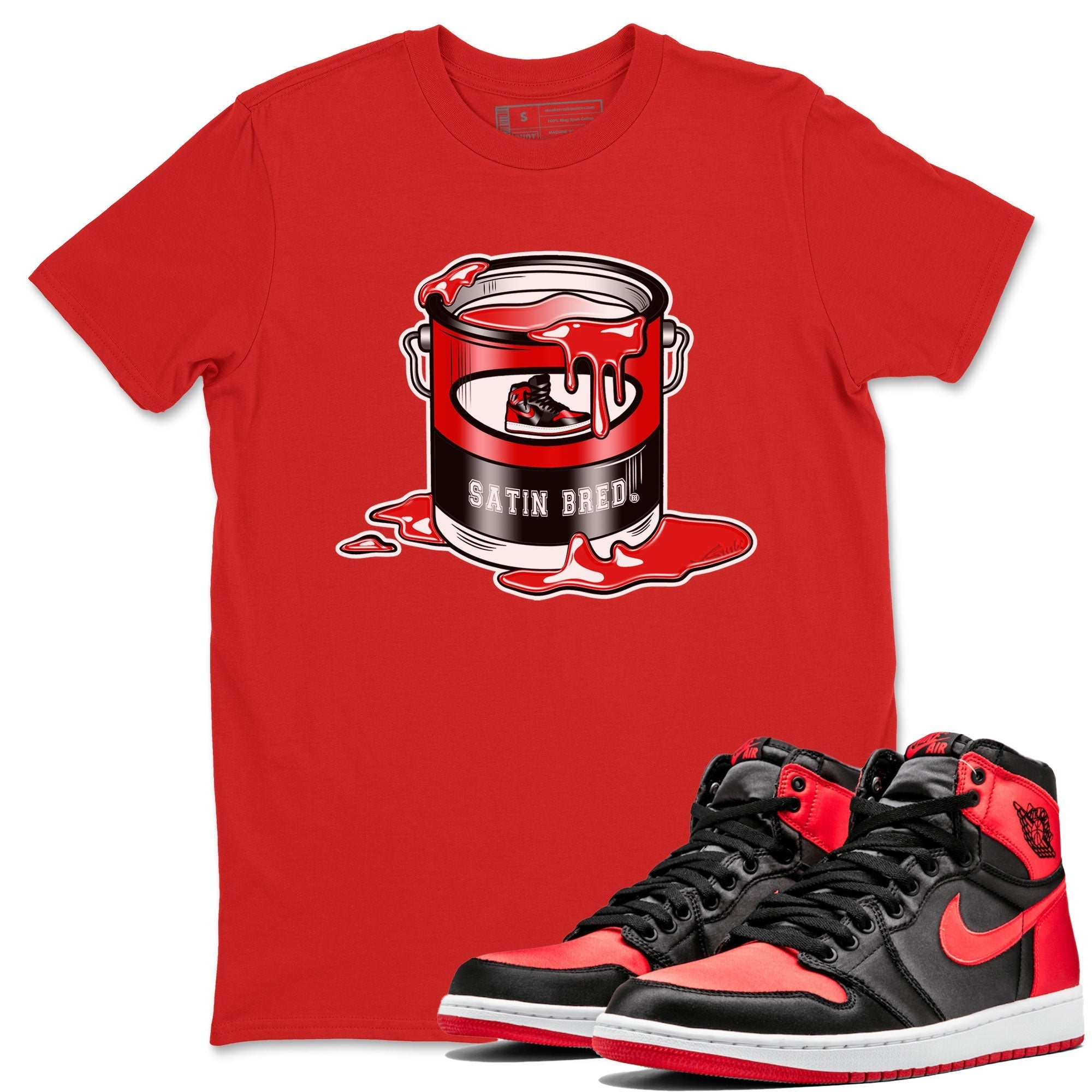 Air Jordan 1 Satin Bred shirt to match jordans Bucket Streetwear Sneaker Shirt Air Jordan 1 Retro High OG Satin Bred Drip Gear Zone Sneaker Matching Clothing Unisex Red 1 T-Shirt