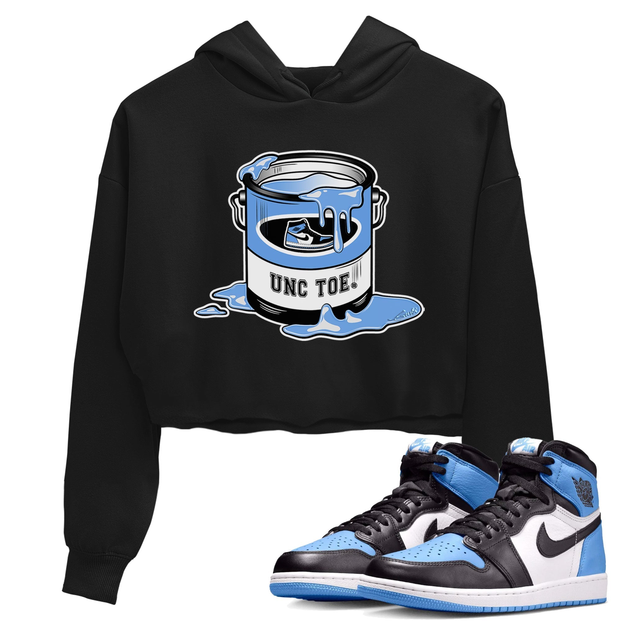 Air Jordan 1 UNC Toe shirt to match jordans Bucket Streetwear Sneaker Shirt Air Jordan 1 Retro High OG UNC Toe Drip Gear Zone Sneaker Matching Clothing Black 1 Crop T-Shirt