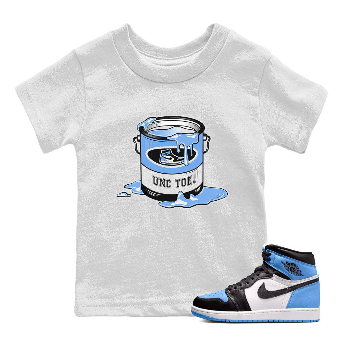Air Jordan 1 UNC Toe shirt to match jordans Bucket Streetwear Sneaker Shirt Air Jordan 1 Retro High OG UNC Toe Drip Gear Zone Sneaker Matching Clothing Baby Toddler White 1 T-Shirt