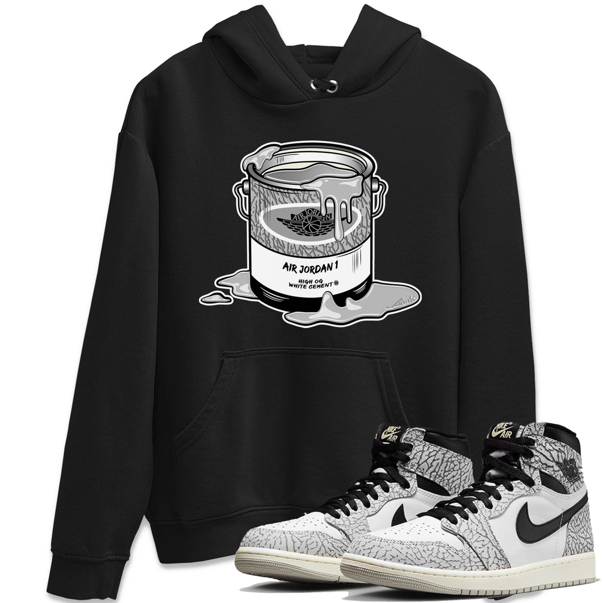 Jordan 1 White Cement Sneaker Matching T-Shirt Bucket Sneaker Tees Jordan 1 White Cement Sneaker Release Tees Crew Neck Tees
