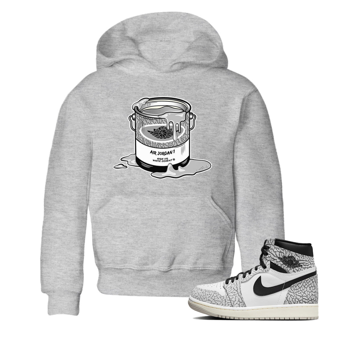 Jordan 1 White Cement Sneaker Matching T-Shirt Bucket Sneaker Tees Jordan 1 White Cement Sneaker Release Tees Kids Shirts