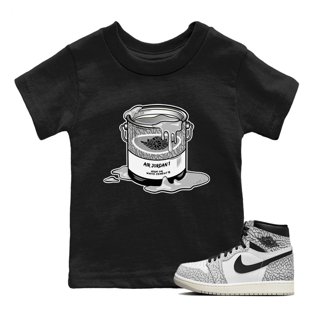 Jordan 1 White Cement Sneaker Matching T-Shirt Bucket Sneaker Tees Jordan 1 White Cement Sneaker Release Tees Kids Shirts