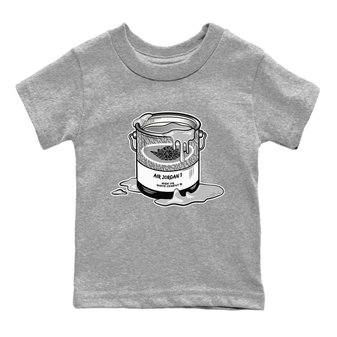 Jordan 1 White Cement Sneaker Matching T-Shirt Bucket Sneaker Tees Jordan 1 White Cement Sneaker Release Tees Kids Shirts