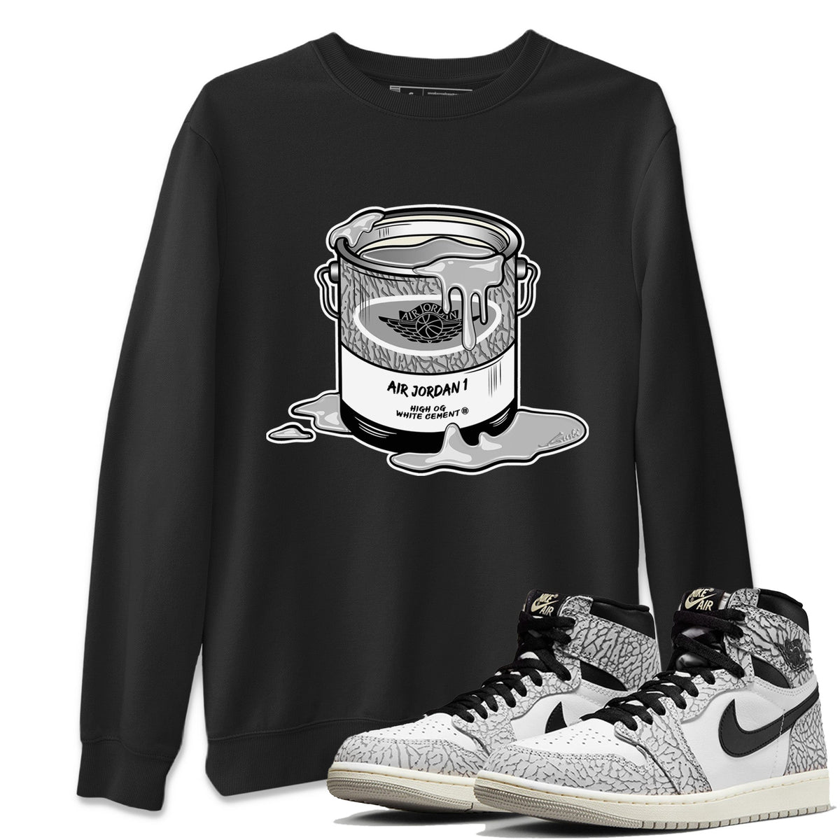 Jordan 1 White Cement Sneaker Matching T-Shirt Bucket Sneaker Tees Jordan 1 White Cement Sneaker Release Tees Crew Neck Tees