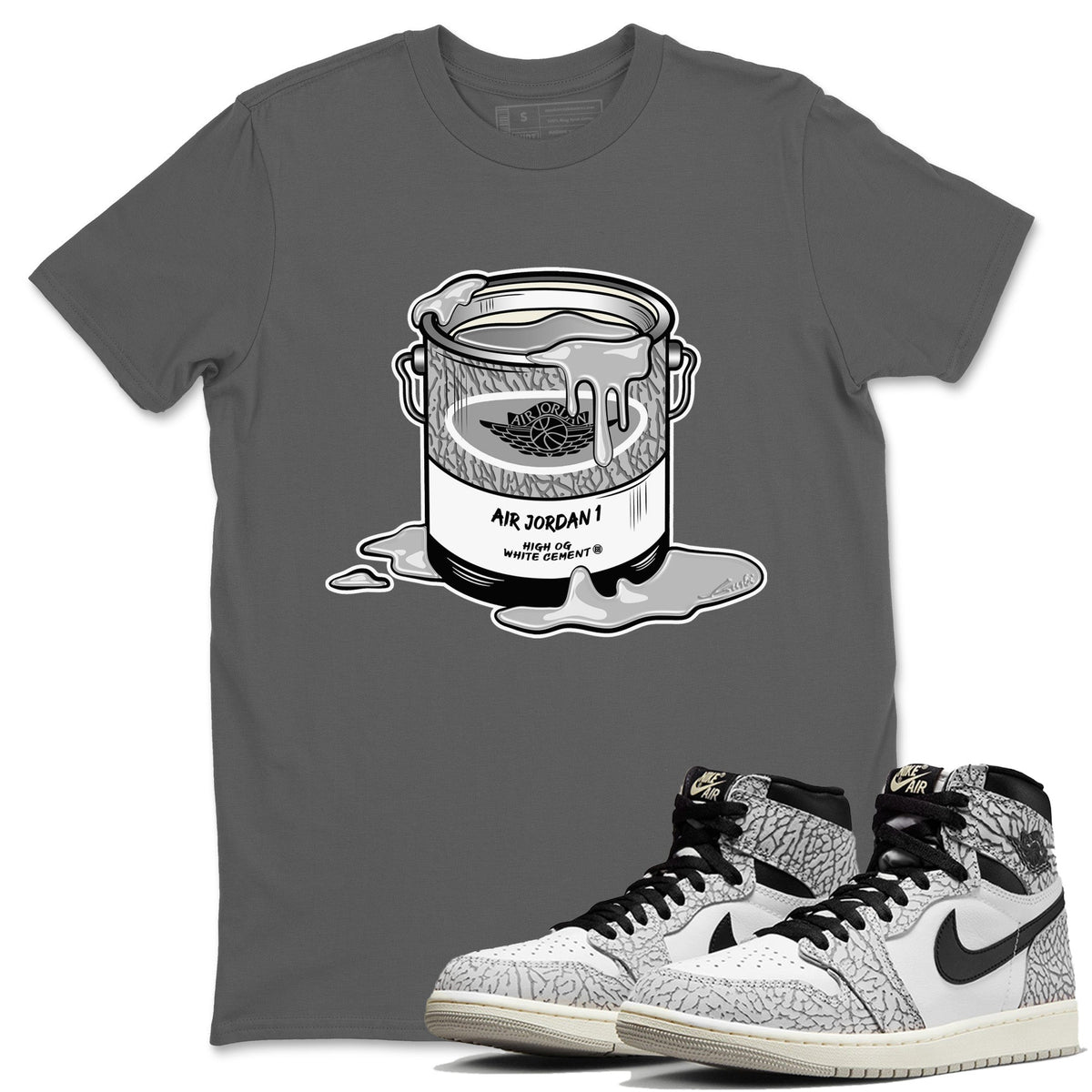 Jordan 1 White Cement Sneaker Matching T-Shirt Bucket Sneaker Tees Jordan 1 White Cement Sneaker Release Tees Crew Neck Tees