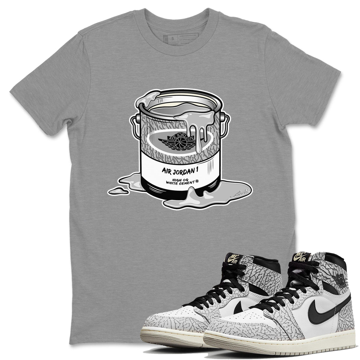 Jordan 1 White Cement Sneaker Matching T-Shirt Bucket Sneaker Tees Jordan 1 White Cement Sneaker Release Tees Crew Neck Tees