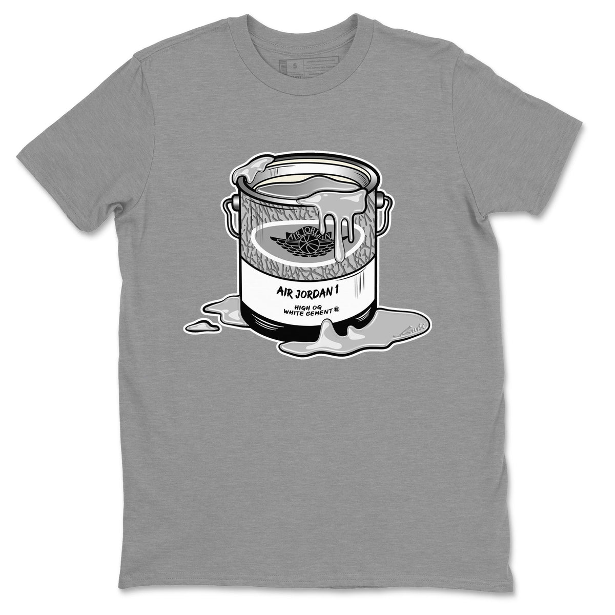 Jordan 1 White Cement Sneaker Matching T-Shirt Bucket Sneaker Tees Jordan 1 White Cement Sneaker Release Tees Crew Neck Tees