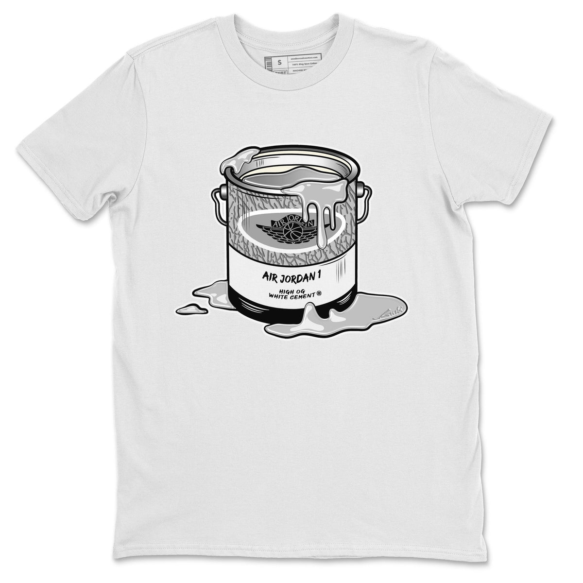Jordan 1 White Cement Sneaker Matching T-Shirt Bucket Sneaker Tees Jordan 1 White Cement Sneaker Release Tees Crew Neck Tees
