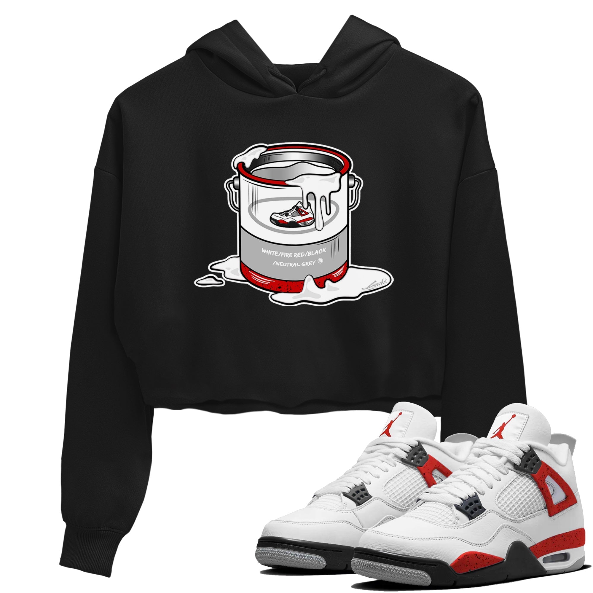 Air Jordan 4 Red Cement Sneaker Match Tees Bucket Streetwear Sneaker Shirt Air Jordan 4 Retro Red Cement Drip Gear Zone Sneaker Matching Clothing Women's Shirts Black 1
