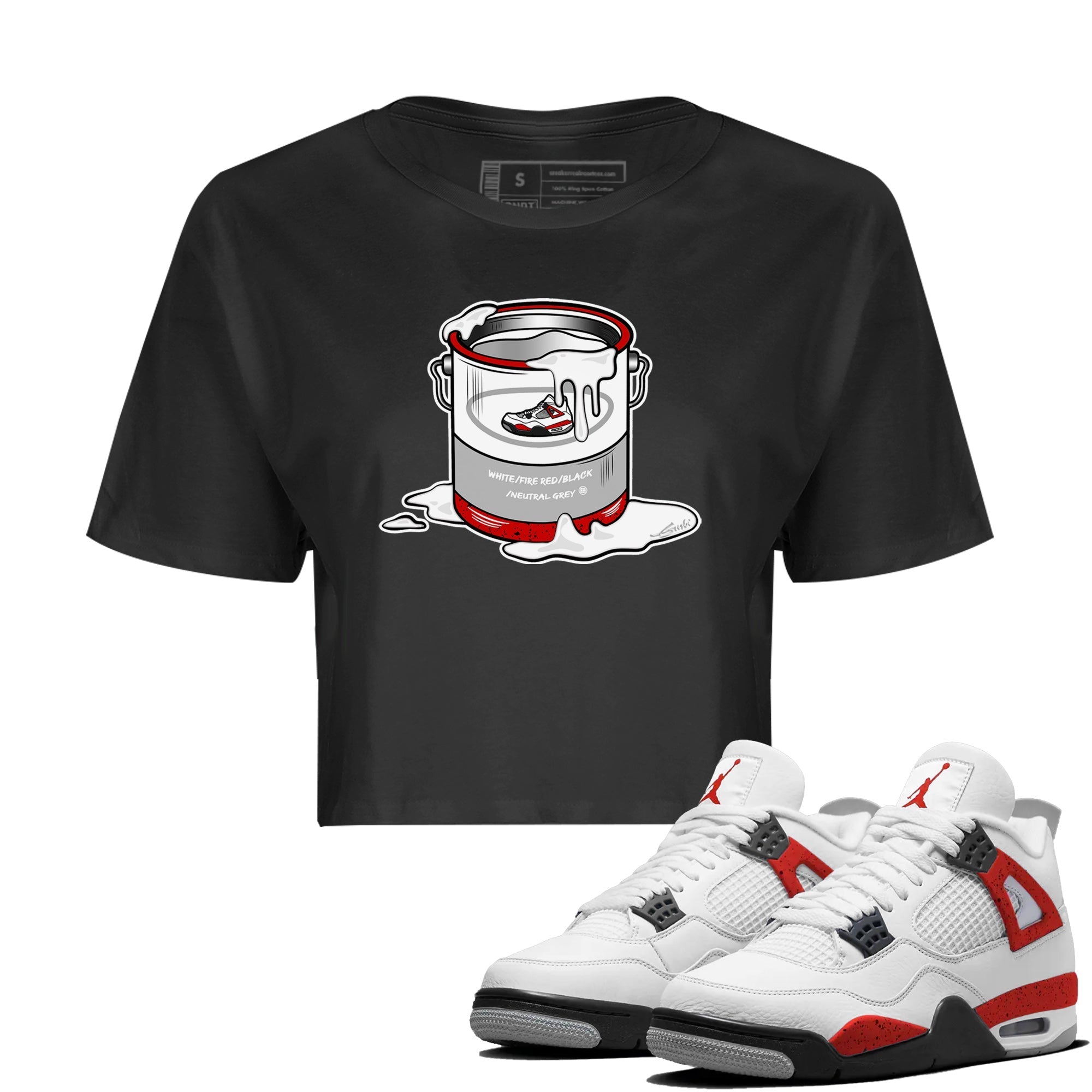 Air Jordan 4 Red Cement Sneaker Match Tees Bucket Streetwear Sneaker Shirt Air Jordan 4 Retro Red Cement Drip Gear Zone Sneaker Matching Clothing Women's Shirts Black 1