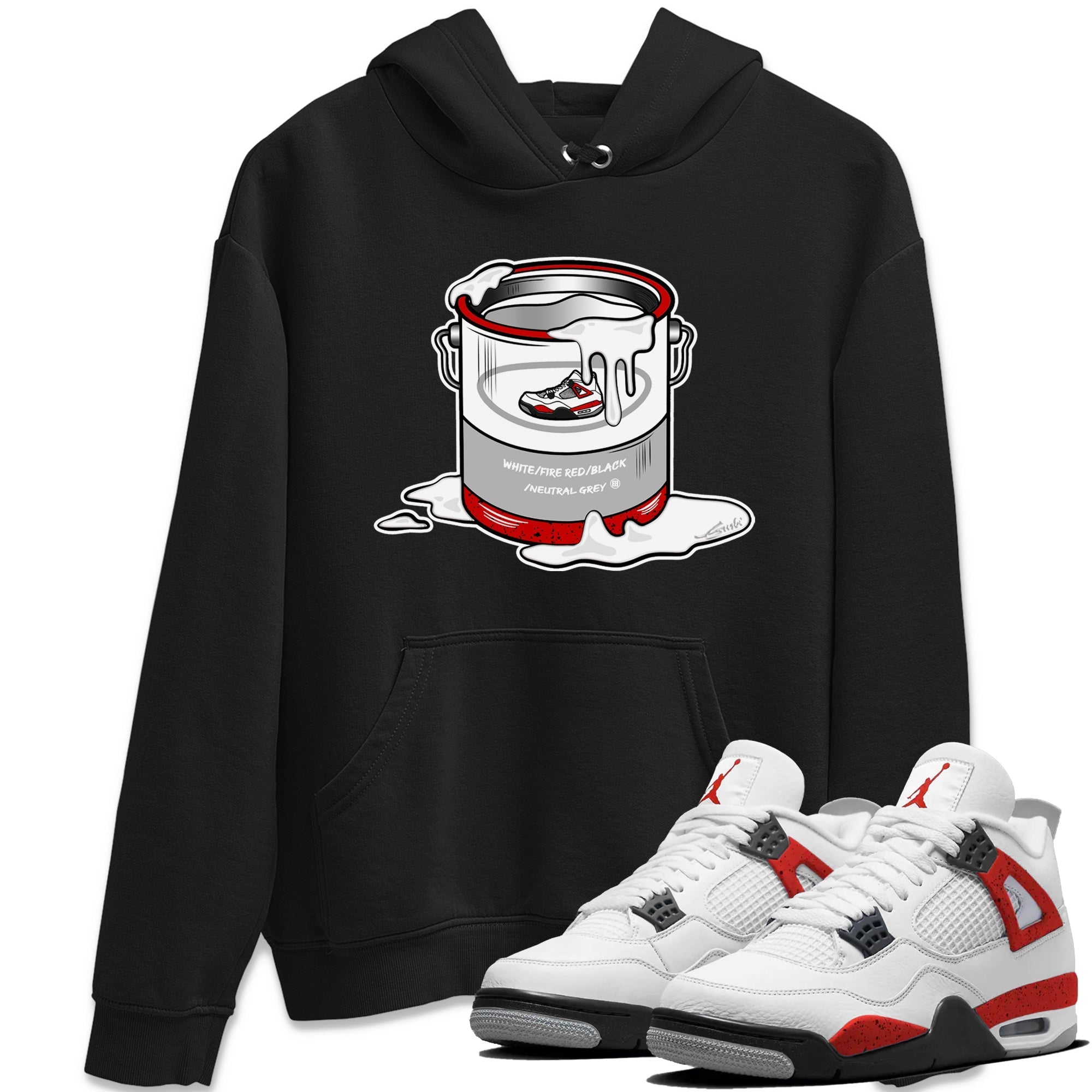 Air Jordan 4 Red Cement Sneaker Match Tees Bucket Streetwear Sneaker Shirt Air Jordan 4 Retro Red Cement Drip Gear Zone Sneaker Matching Clothing Unisex Shirts Black 1