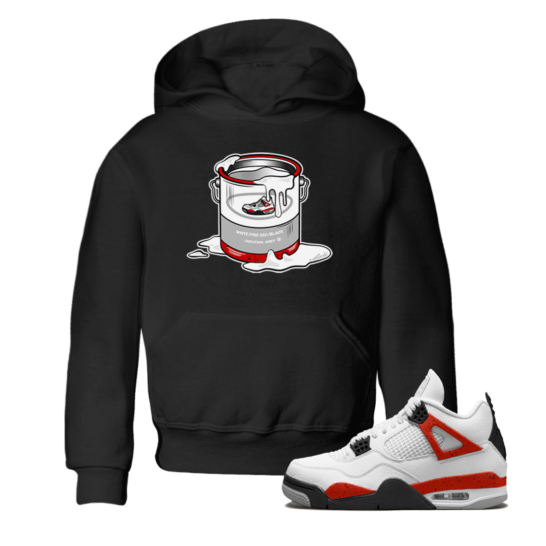 Air Jordan 4 Red Cement Sneaker Match Tees Bucket Streetwear Sneaker Shirt Air Jordan 4 Retro Red Cement Drip Gear Zone Sneaker Matching Clothing Kids Shirts Black 1