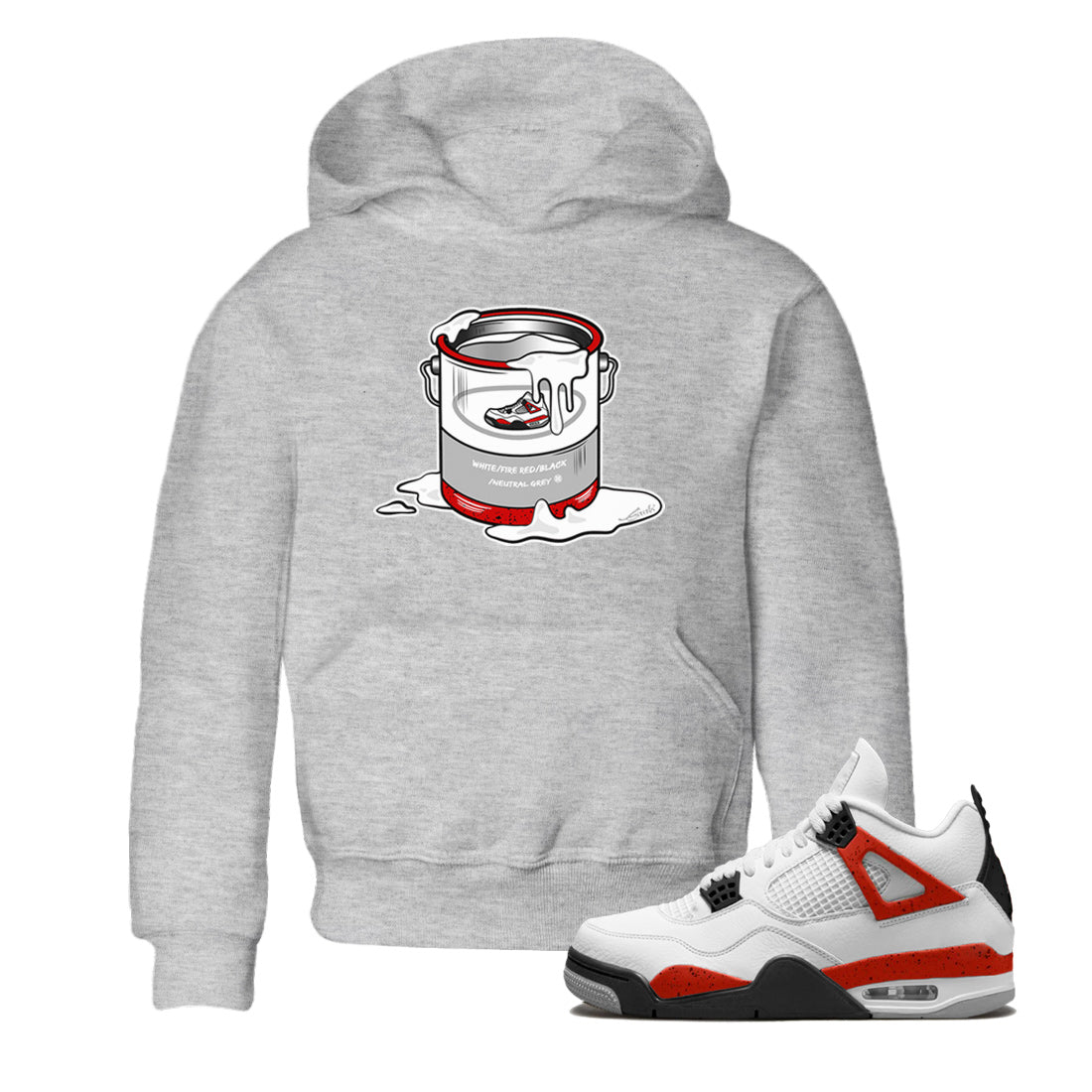 Air Jordan 4 Red Cement Sneaker Match Tees Bucket Streetwear Sneaker Shirt Air Jordan 4 Retro Red Cement Drip Gear Zone Sneaker Matching Clothing Kids Shirts Heather Grey 1