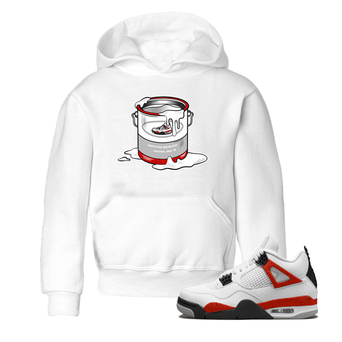 Air Jordan 4 Red Cement Sneaker Match Tees Bucket Streetwear Sneaker Shirt Air Jordan 4 Retro Red Cement Drip Gear Zone Sneaker Matching Clothing Kids Shirts White 1