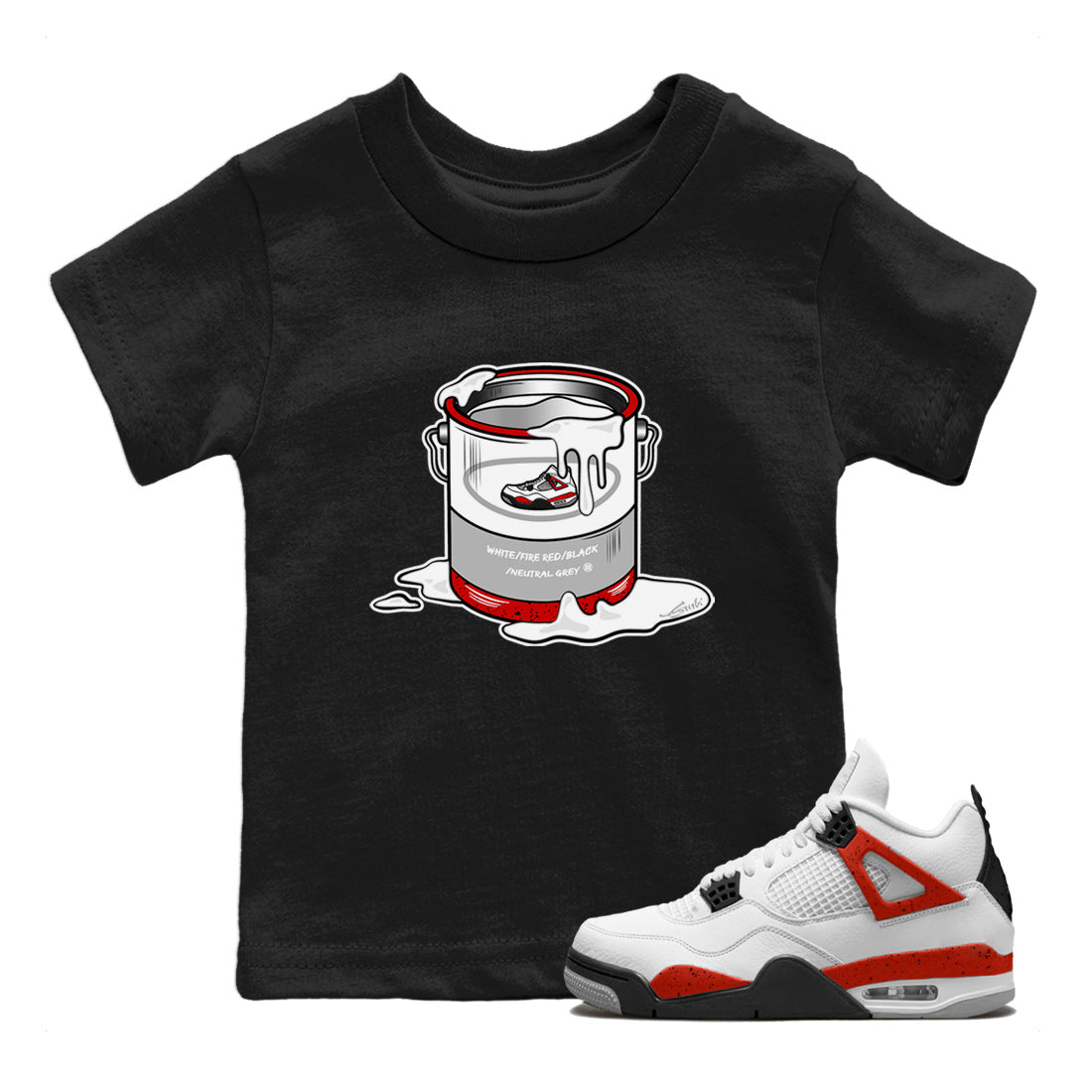 Air Jordan 4 Red Cement Sneaker Match Tees Bucket Streetwear Sneaker Shirt Air Jordan 4 Retro Red Cement Drip Gear Zone Sneaker Matching Clothing Kids Shirts Black 1